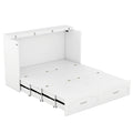 Queen Size Murphy Bed Wall Bed With Drawer And A Set Of Sockets & Usb Ports, Pulley Structure Design, White White Solid Wood Mdf