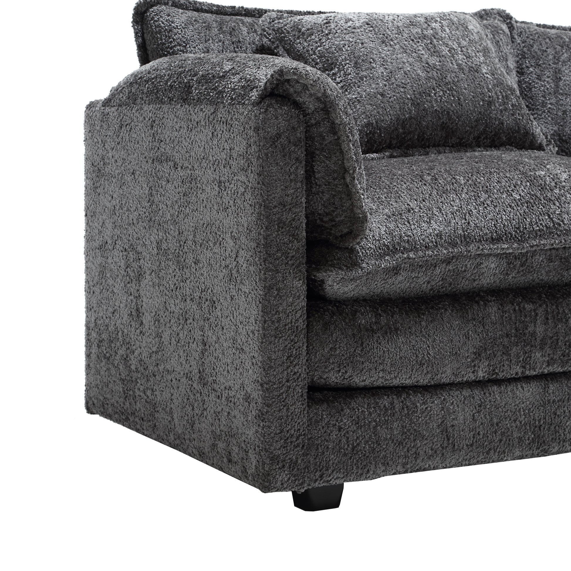 Modern Large Boucle Fabric L Shape Sectional Sofa Gray Boucle 3 Seat