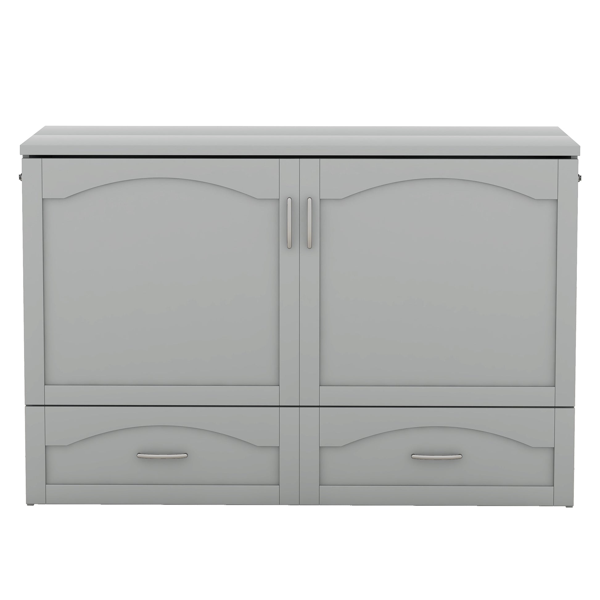 Queen Size Murphy Bed Wall Bed With Drawer And A Set Of Sockets & Usb Ports, Pulley Structure Design, Gray Gray Solid Wood Mdf