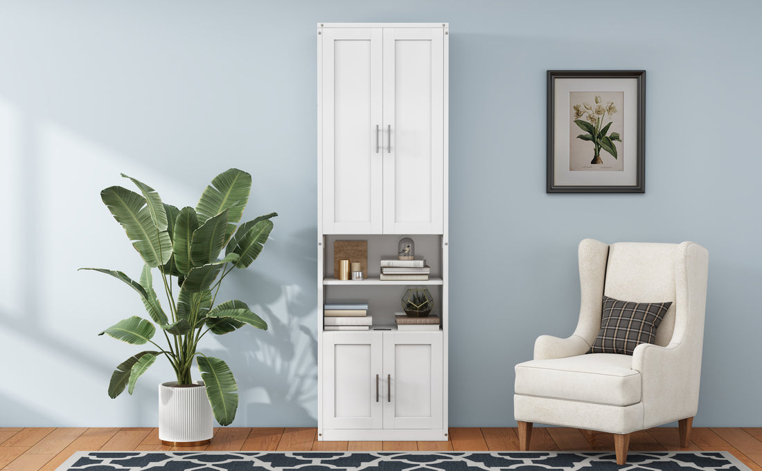 Queen Size Murphy Bed With 2 Side Cabinet Storage Shelves, 68 Inch Cabinet Bed Folding Wall Bed With Desk Combo Perfect For Guest Room, Study, Office,White Old Sku:Bs400491Aac Box Spring Not Required Queen White Wood White Pine Murphy Solid Wood Mdf