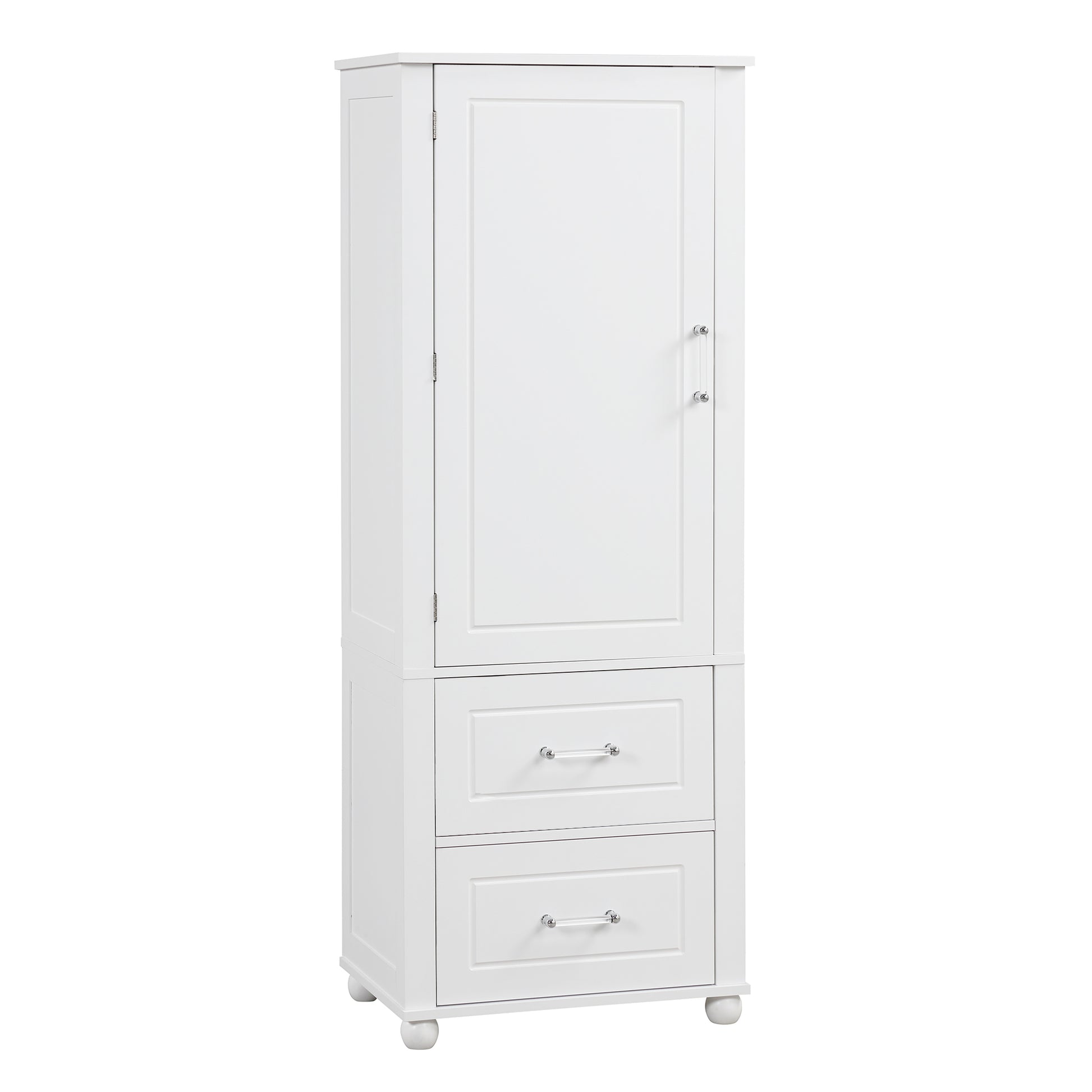 Tall Bathroom Storage Cabinet, Freestanding Storage Cabinet With Two Drawers And Adjustable Shelf, Mdf Board With Painted Finish, White White Mdf