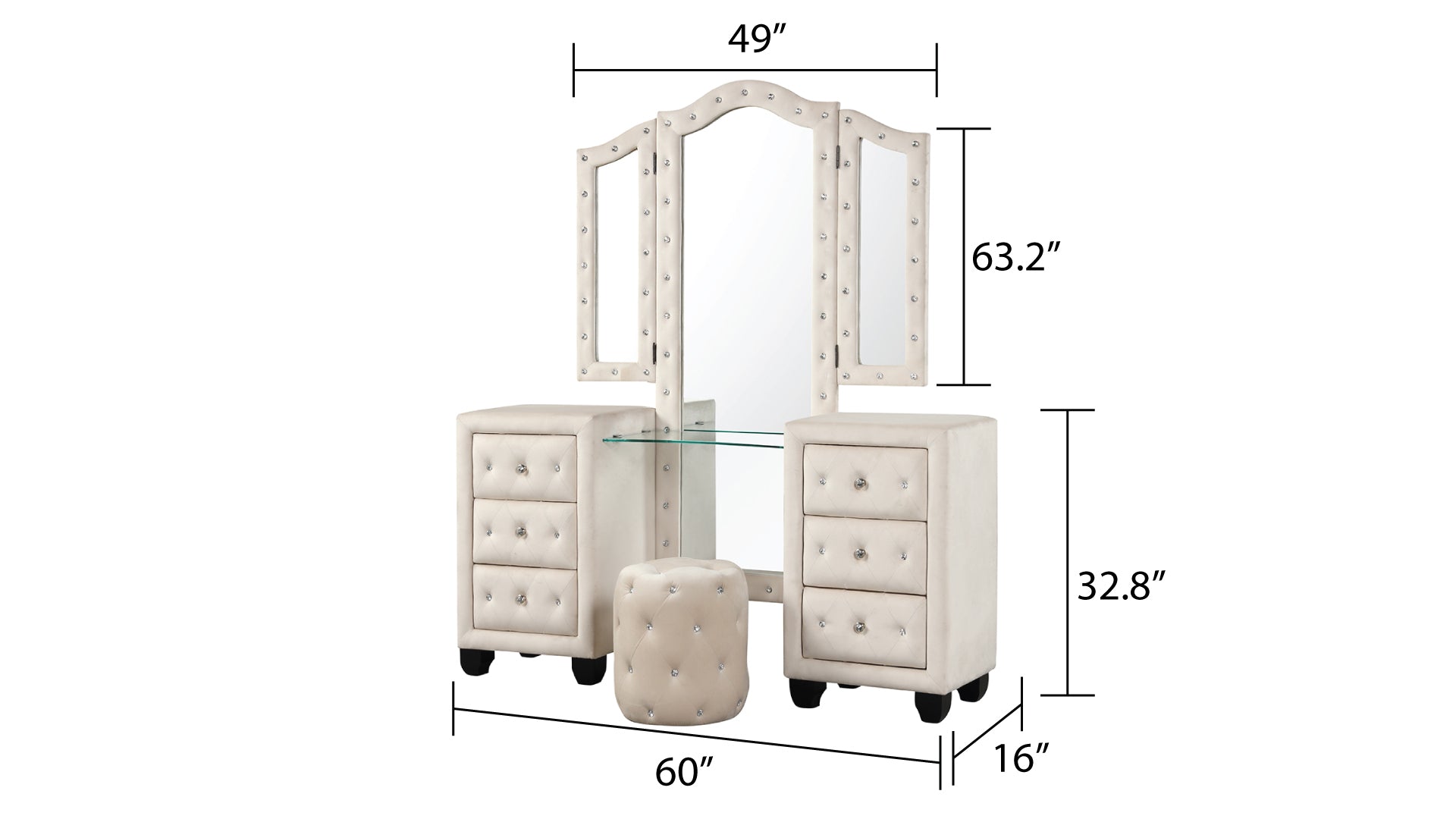 Monica Luxurious Four Poster Queen 5 Pc Vanity Bedroom Set Made With Wood In Cream Box Spring Not Required Queen Cream Wood 5 Piece Set Bedroom Modern Upholstered Velvet Tufted Wood