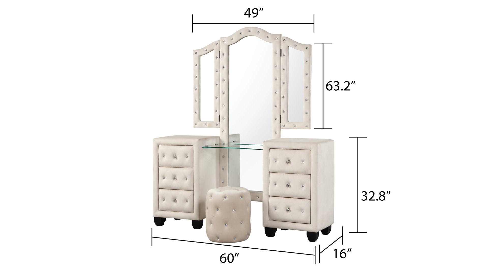 Modern Style King 4Pc Vanity Bedroom Set With Usb Ports & Made With Wood In Cream Box Spring Not Required King Cream Wood 4 Piece Set Bedroom Modern Solid Wood Mdf Tufted Velvet Wood