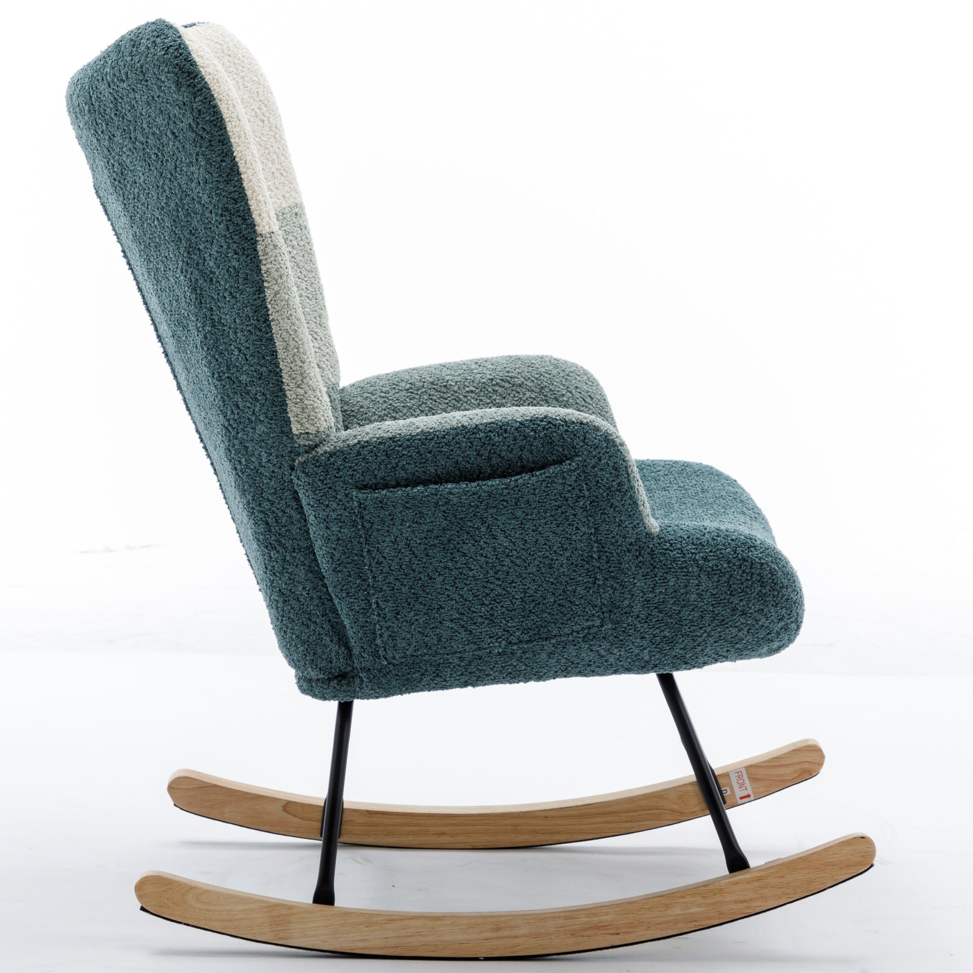 Modern Patchwork Accent Chair With Solid Wood Armrest And Feet, Mid Century Modern Accent Sofa, Fabric Sofa Chair For Living Room Bedroom Studio, Comfy Side Armchair For Bed, Green Dark Green Green Dark Green Foam Teddy