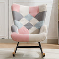 Modern Patchwork Accent Chair With Solid Wood Armrest And Feet, Mid Century Modern Accent Sofa, Fabric Sofa Chair For Living Room Bedroom Studio, Comfy Side Armchair For Bed Pink Pink Foam Cotton Linen