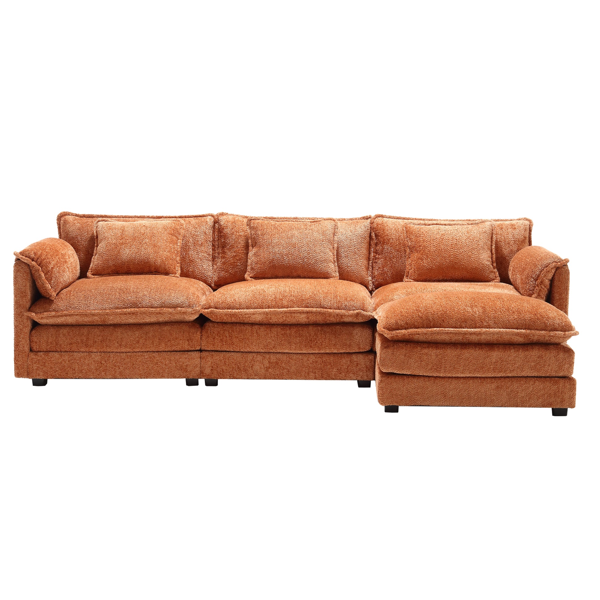 Modern Large Boucle Fabric L Shape Sectional Sofa Orange Boucle 3 Seat