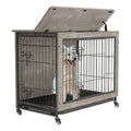 Dog Crate Furniture38'' Heavy Duty Wooden Dog Kennel With Double Doors & Flip Top For Large Dogs, Furniture Style Dog Crate End Table With Wheels, Grey 38.3