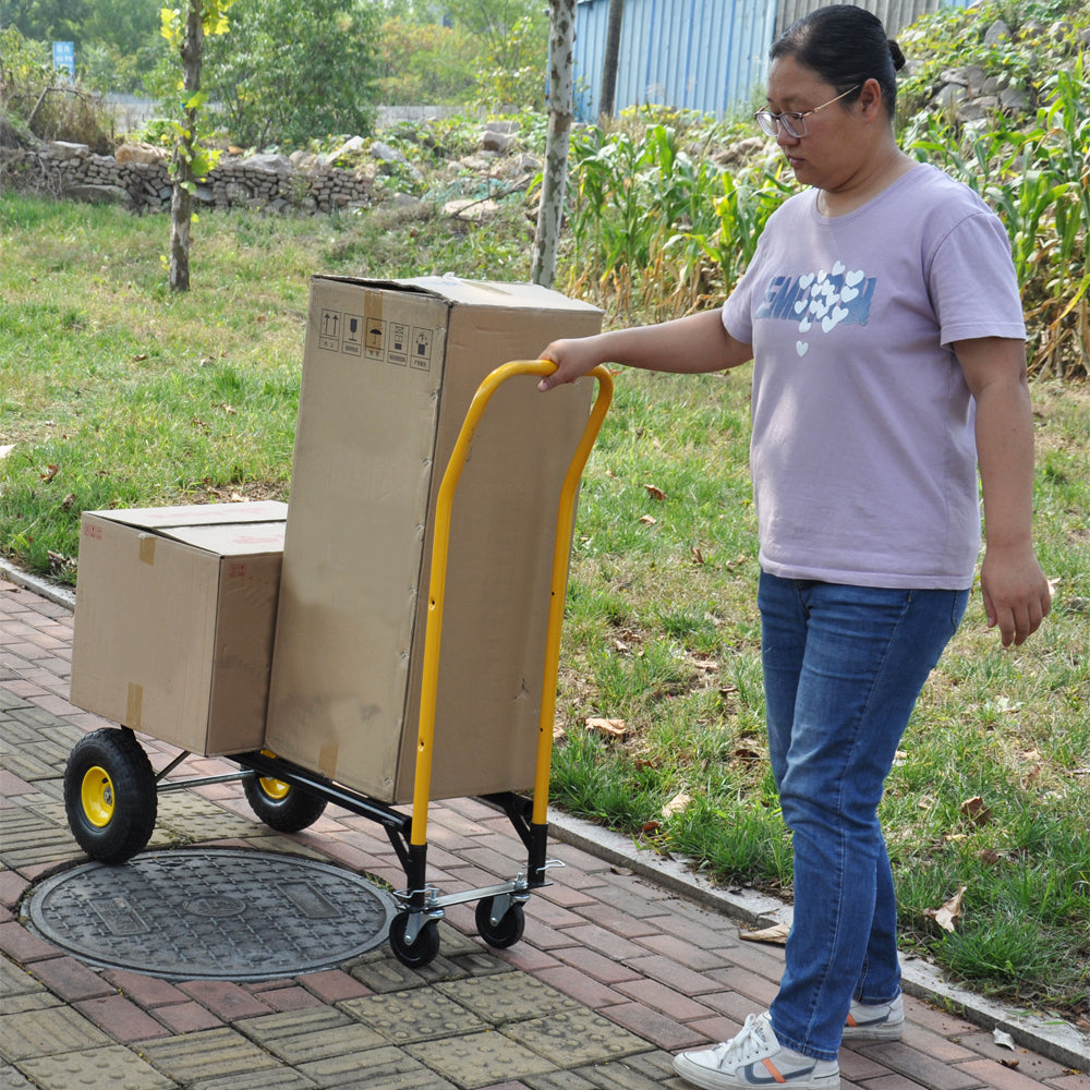 HT1006BK YL Hand Truck Dual Purpose 2 Wheel Dolly Cart black-metal