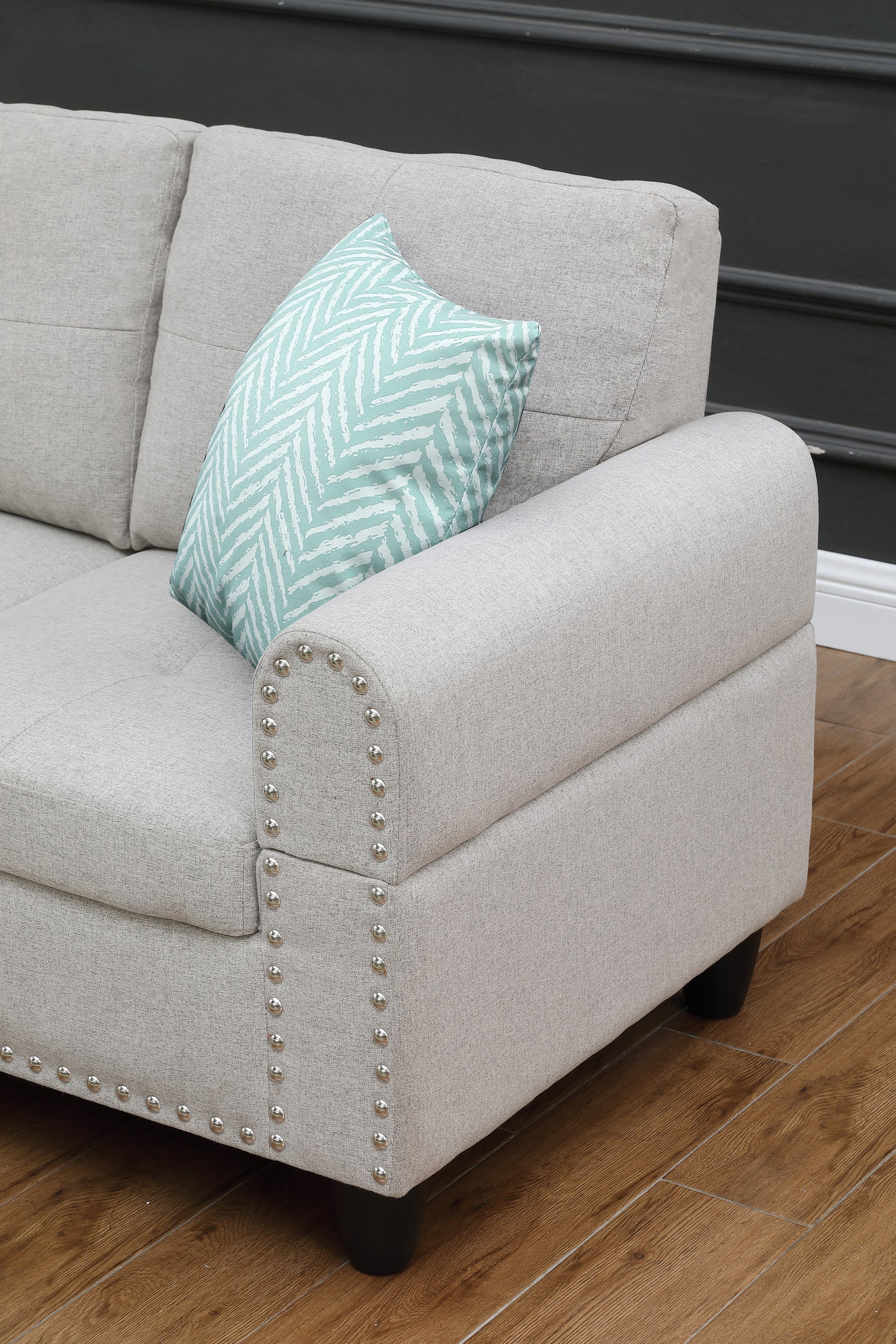 Alger 98" Wide Left Hand Facing Sofa & Chaise With Ottoman Light Gray Foam Linen