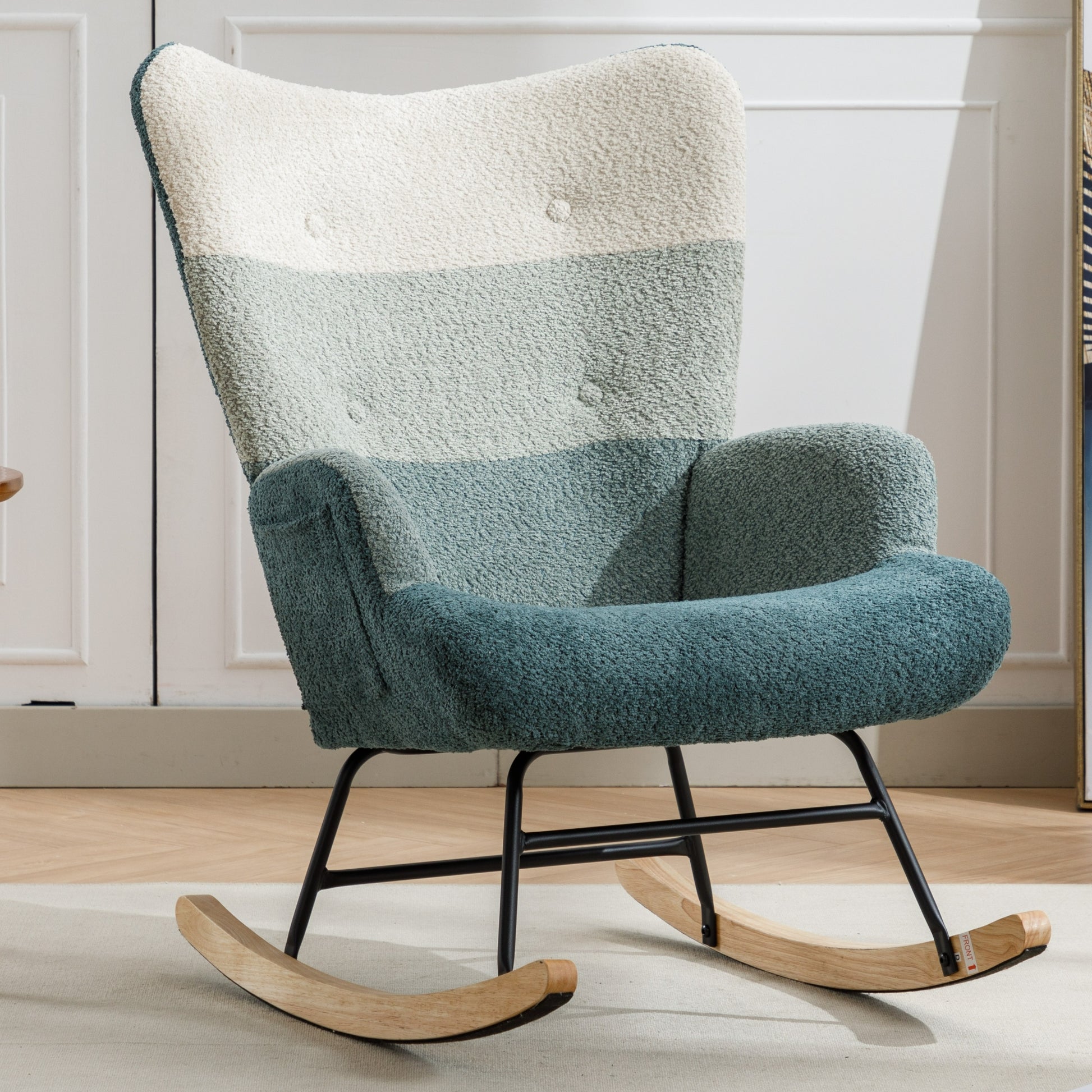 Modern Patchwork Accent Chair With Solid Wood Armrest And Feet, Mid Century Modern Accent Sofa, Fabric Sofa Chair For Living Room Bedroom Studio, Comfy Side Armchair For Bed, Green Dark Green Green Dark Green Foam Teddy