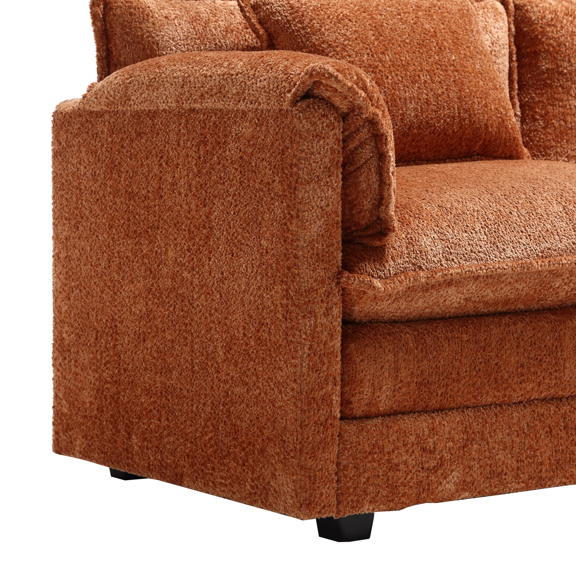 Modern Large Boucle Fabric L Shape Sectional Sofa Orange Boucle 3 Seat