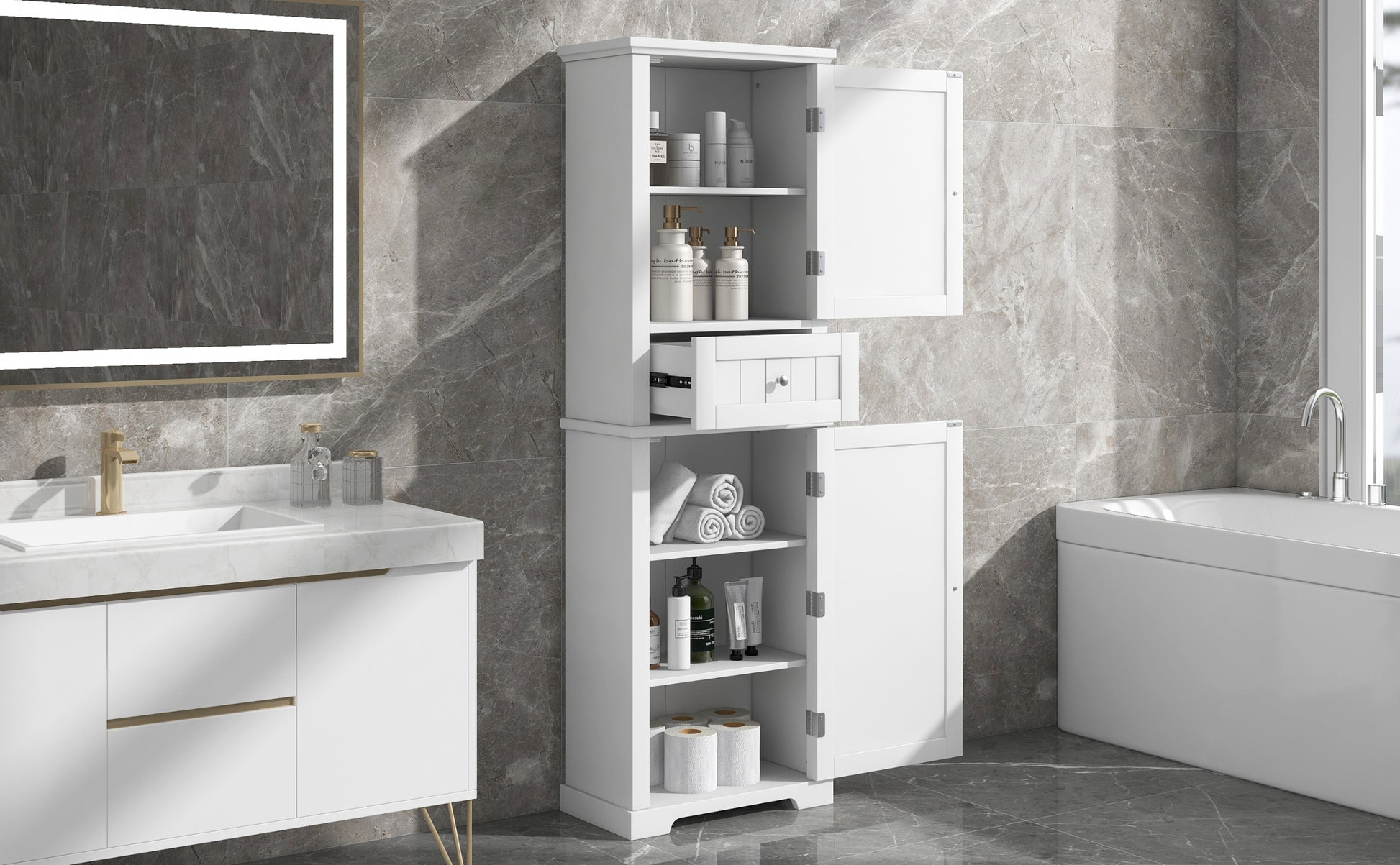 Tall Bathroom Storage Cabinet, Freestanding