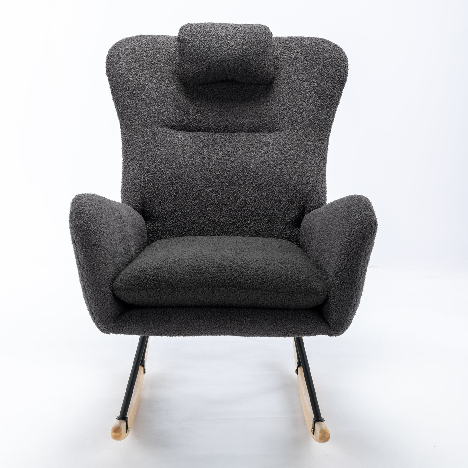 Same As W1372105256 35.5 Inch Rocking Chair With Pocket, Soft Teddy Fabric Rocking Chair For Nursery, Comfy Wingback Glider Rocker With Safe Solid Wood Base For Living Room Bedroom Balcony Greg Grey Casual Foam Teddy