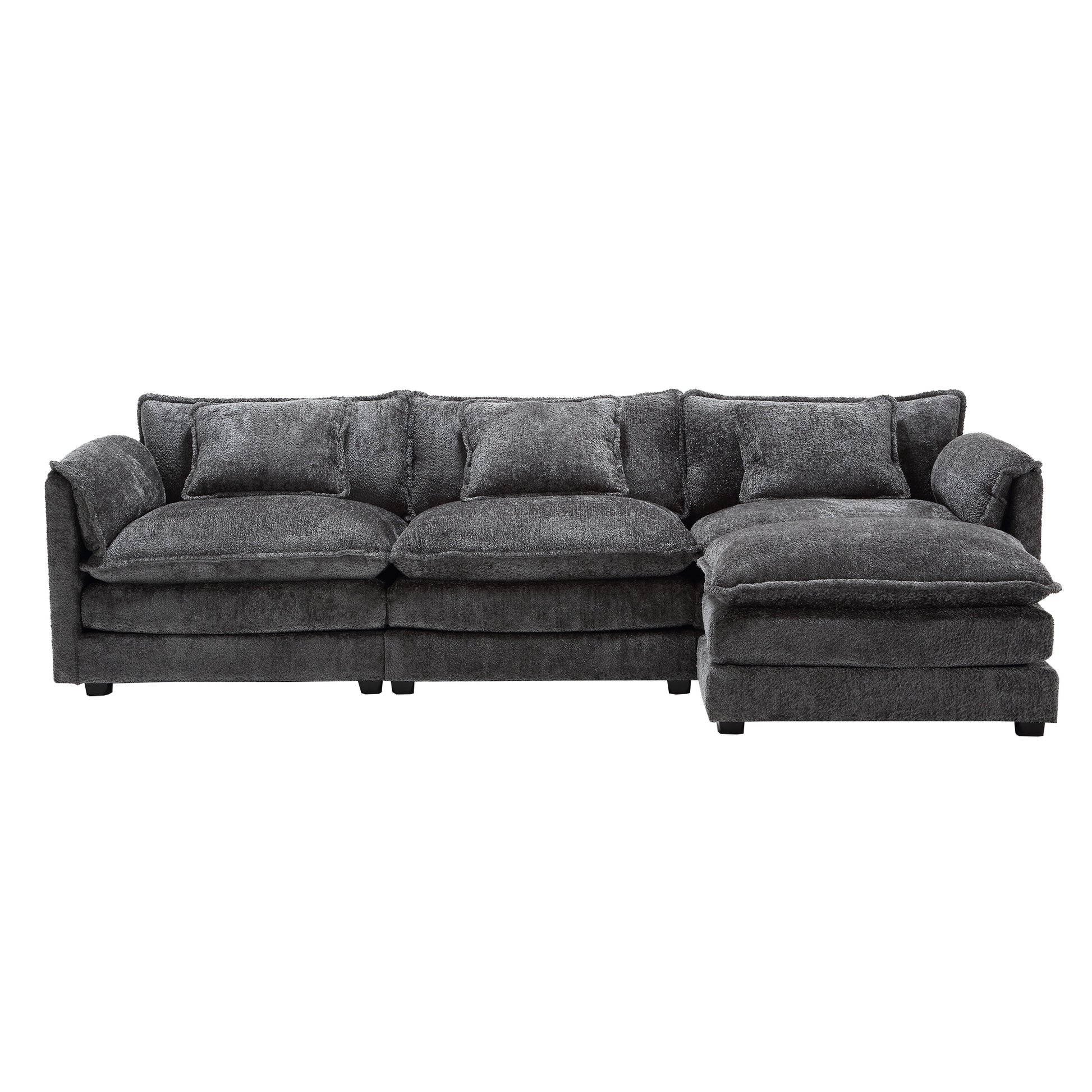 Modern Large Boucle Fabric L Shape Sectional Sofa Gray Boucle