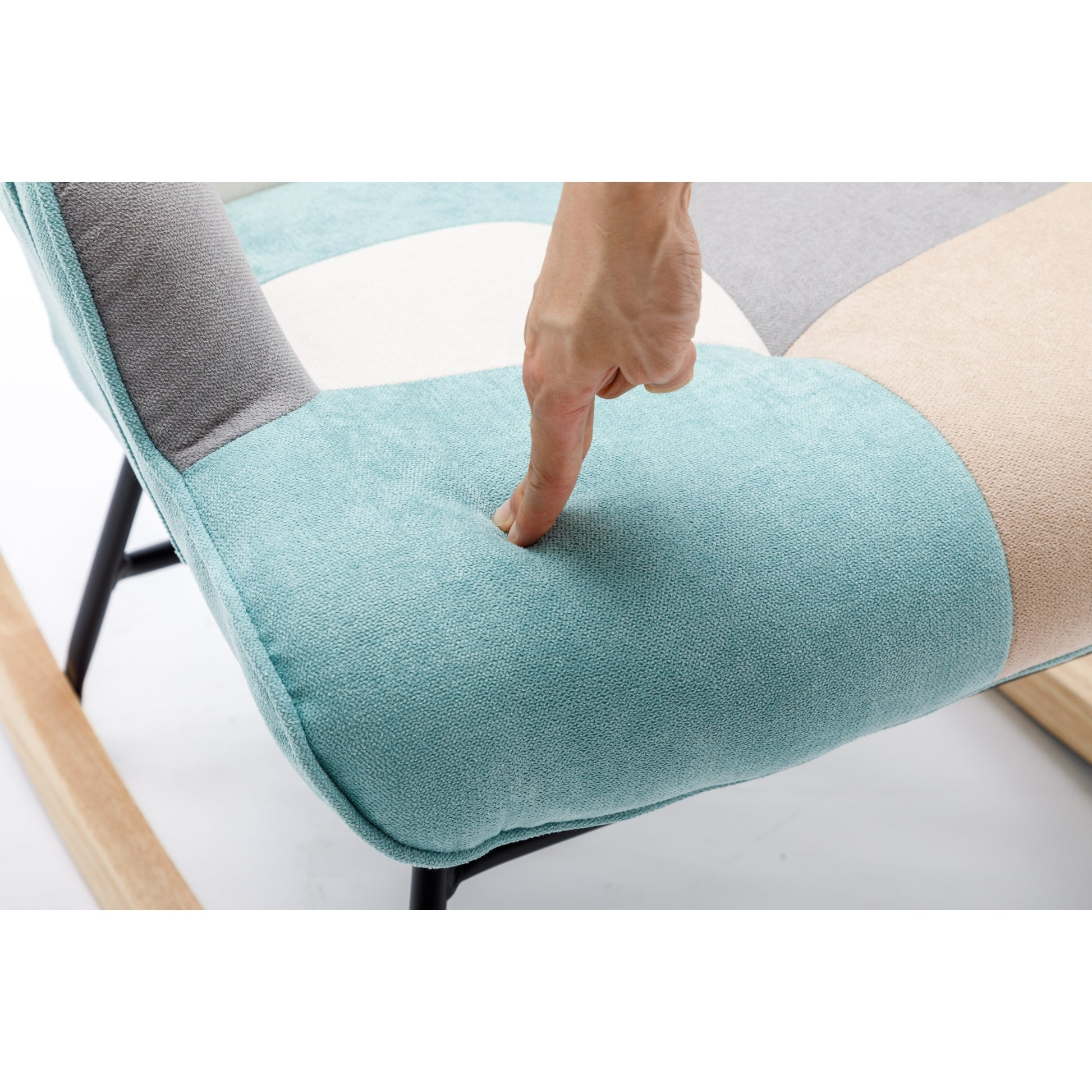 Modern Patchwork Accent Chair With Solid Wood Armrest And Feet, Mid Century Modern Accent Sofa, Fabric Sofa Chair For Living Room Bedroom Studio, Comfy Side Armchair For Bed Green Foam Cotton Linen