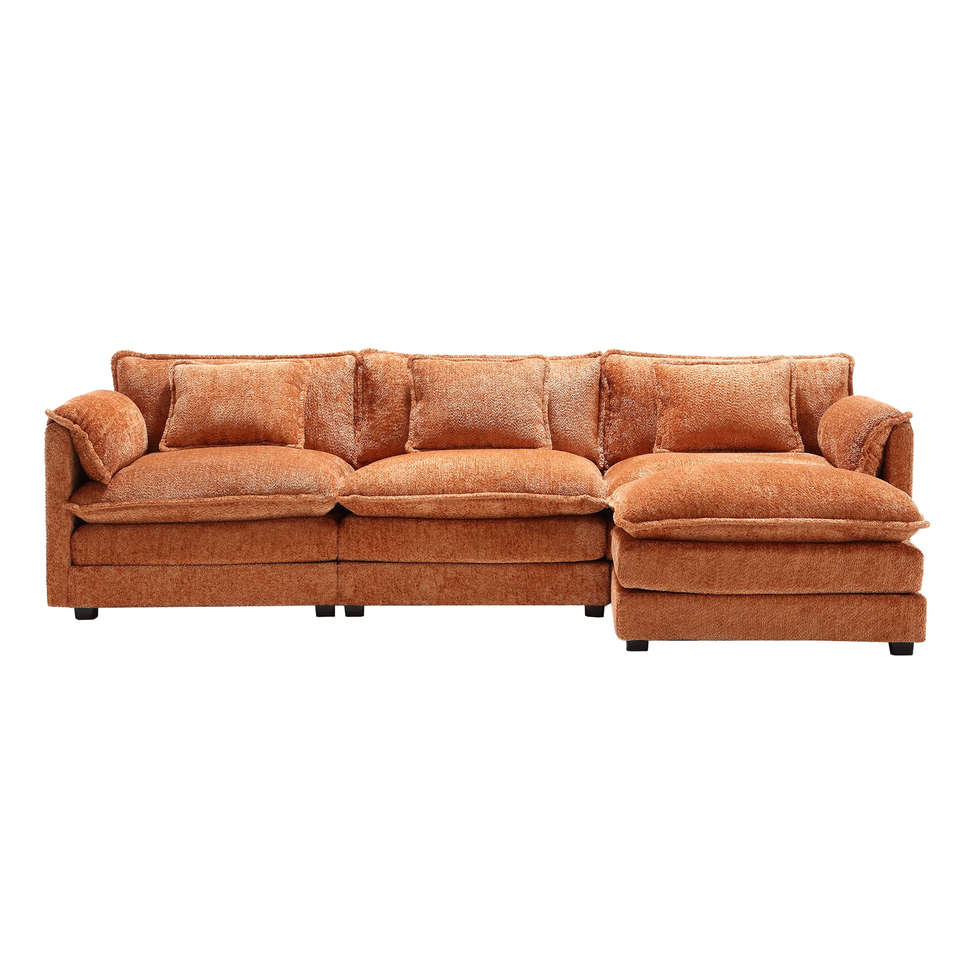 Modern Large Boucle Fabric L Shape Sectional Sofa Orange Boucle 3 Seat