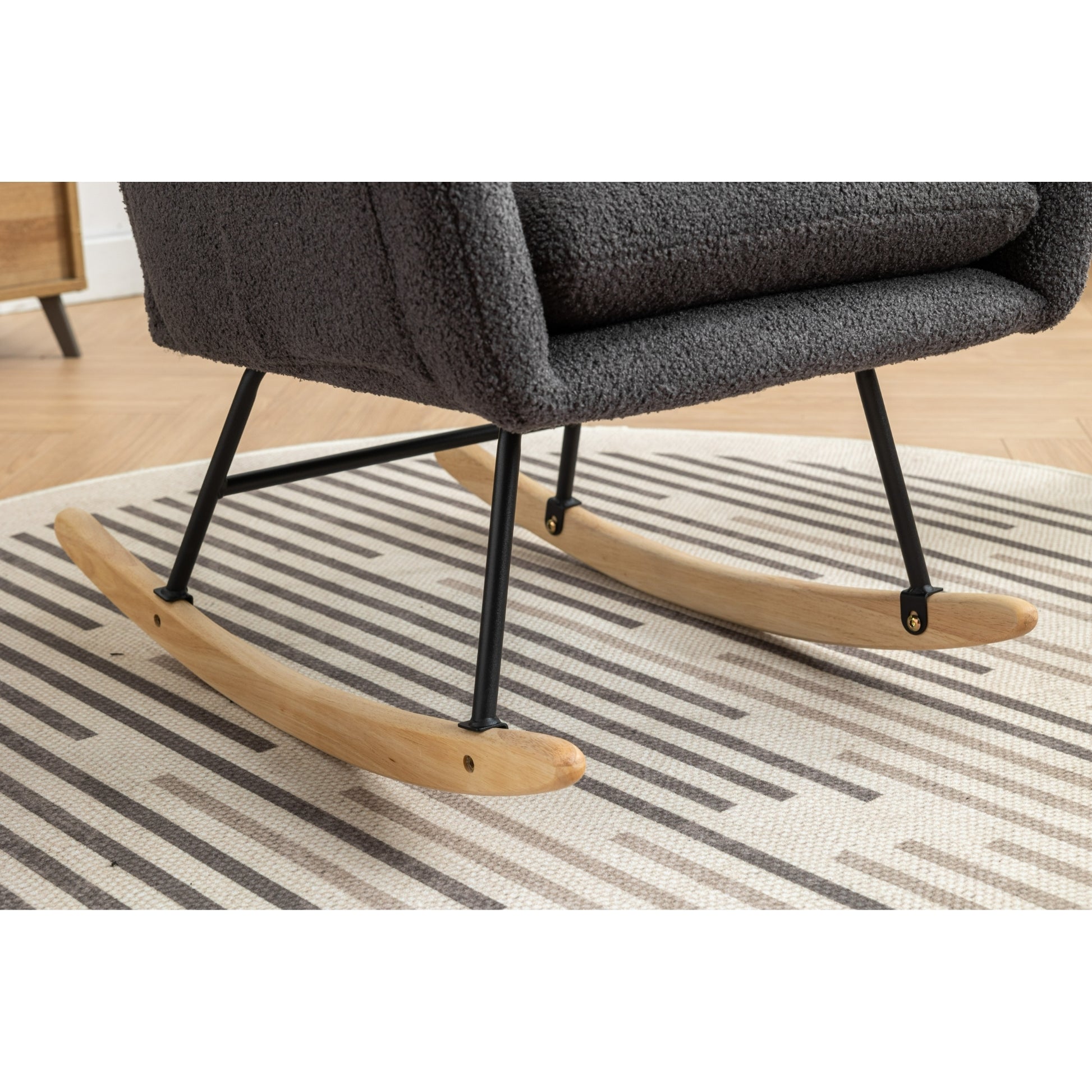 Same As W1372105256 35.5 Inch Rocking Chair With Pocket, Soft Teddy Fabric Rocking Chair For Nursery, Comfy Wingback Glider Rocker With Safe Solid Wood Base For Living Room Bedroom Balcony Greg Grey Casual Foam Teddy