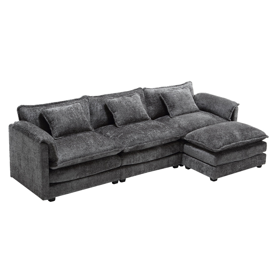 Modern Large Boucle Fabric L Shape Sectional Sofa Gray Boucle