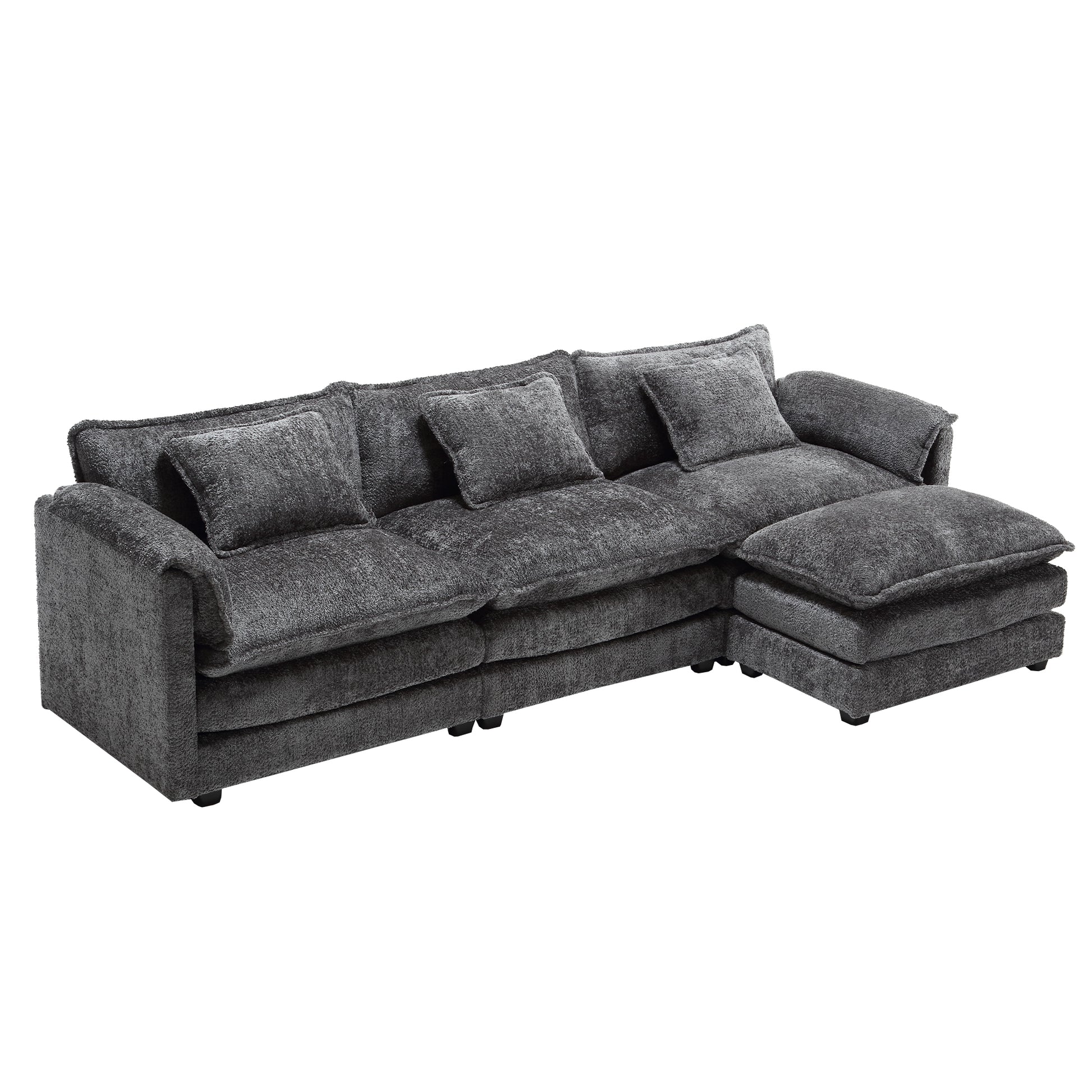 Modern Large Boucle Fabric L Shape Sectional Sofa Gray Boucle 3 Seat