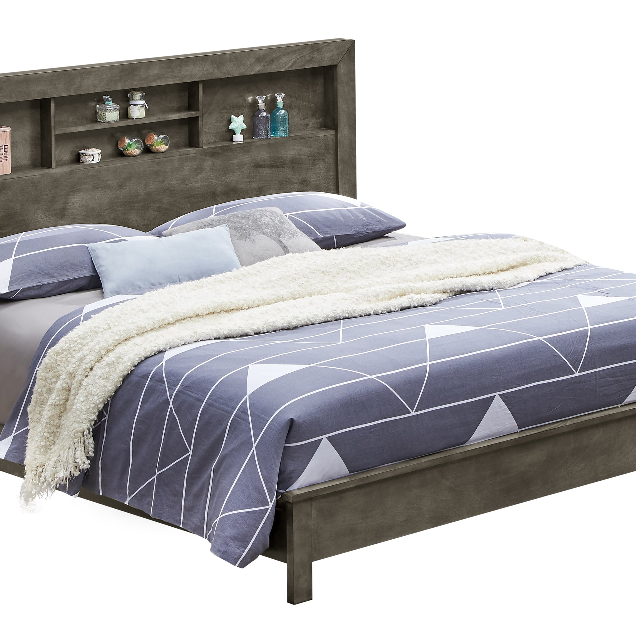 Elegant Transitional Gray Frame Bed Box Spring Required Queen Gray Particle Board