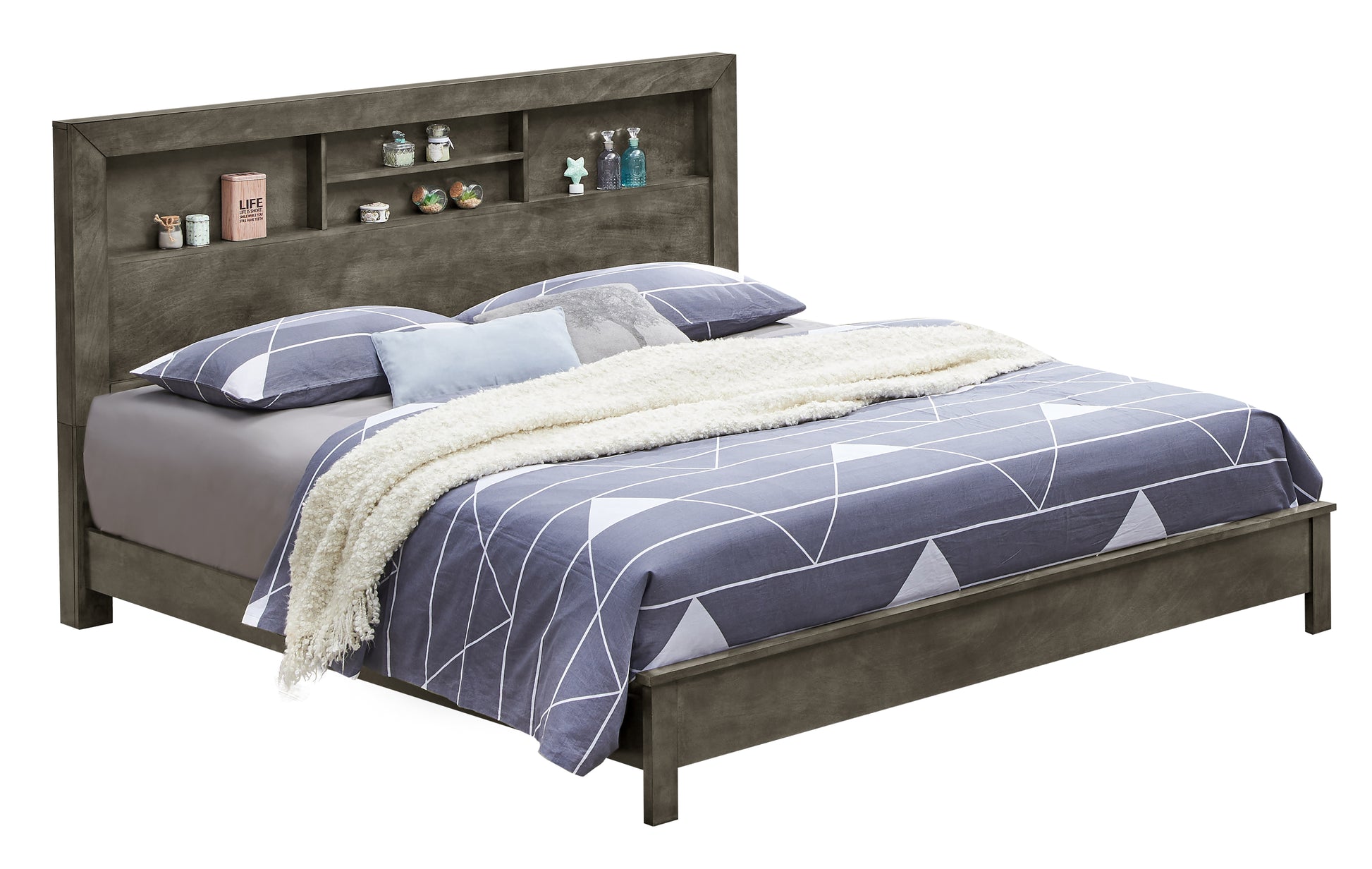 Elegant Transitional Gray Frame Bed Box Spring Required Queen Gray Particle Board