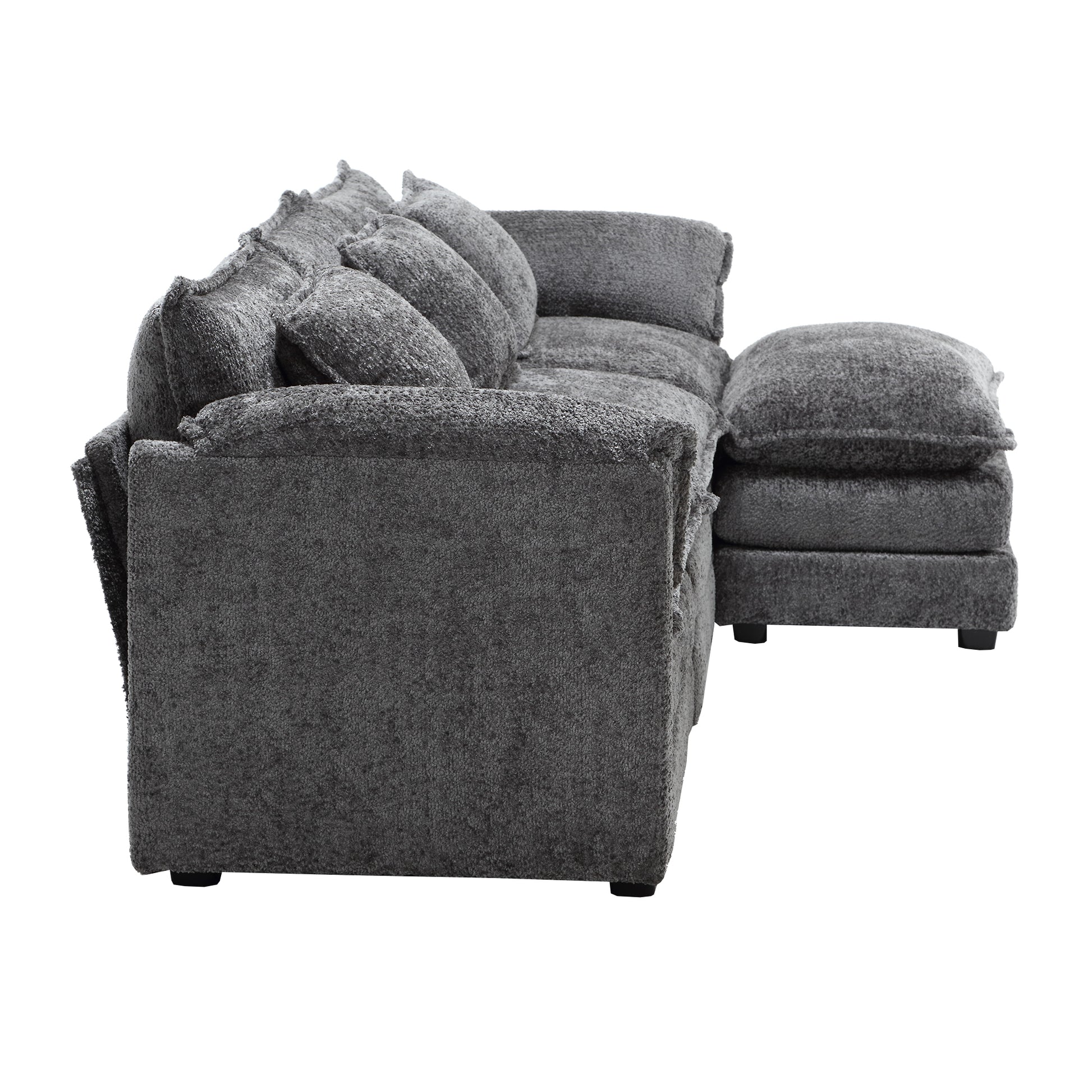 Modern Large Boucle Fabric L Shape Sectional Sofa Gray Boucle 3 Seat