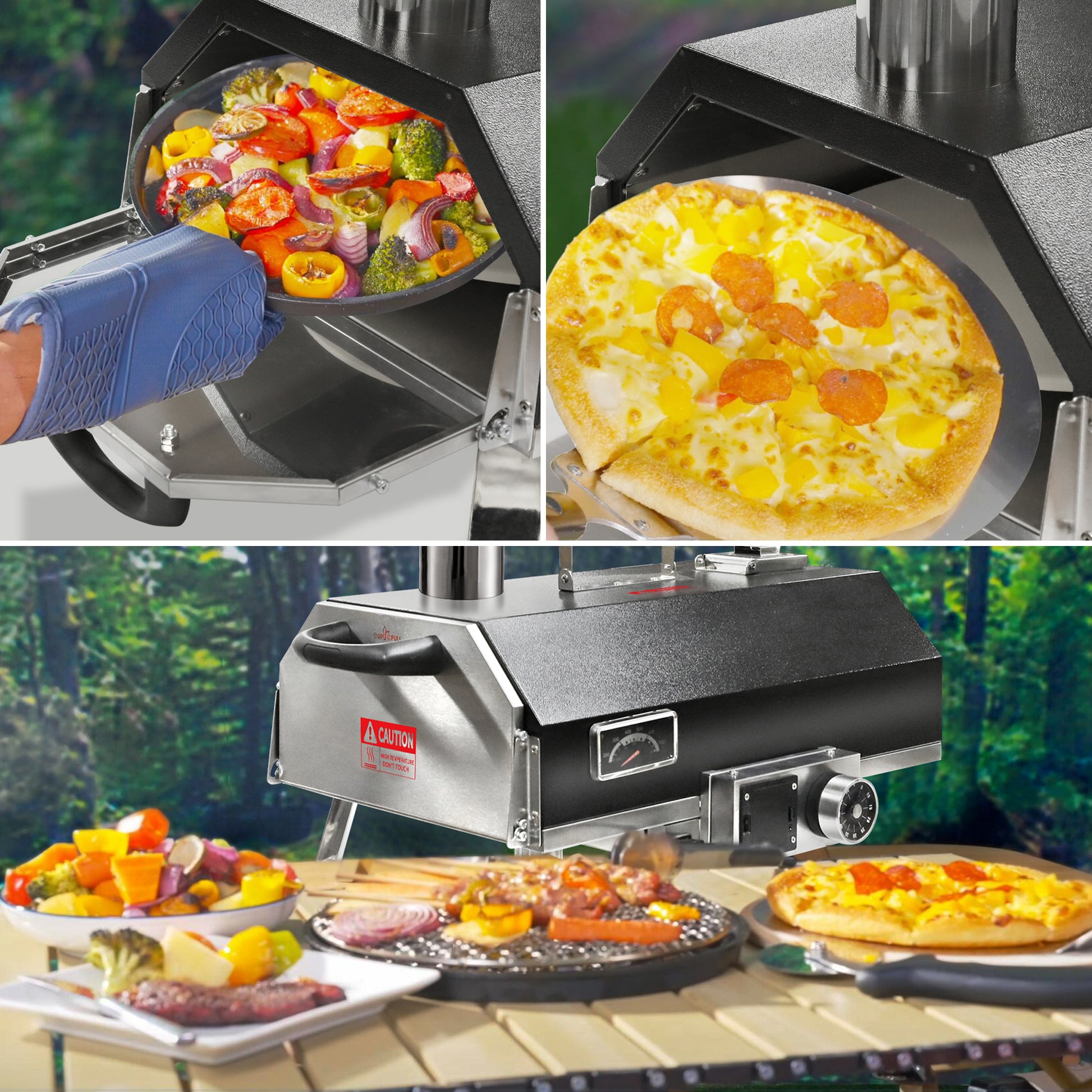 Black 12 Wood Fired Outdoor Pizza Oven Portable Hard Wood Pellet Pizza Oven Ideal For Any Outdoor Kitchen Outdoor Cooking Pizza Maker Backyard Pizza Ovens Countertop Pizza Oven Black Garden & Outdoor American Design Stainless Steel Stainless Steel