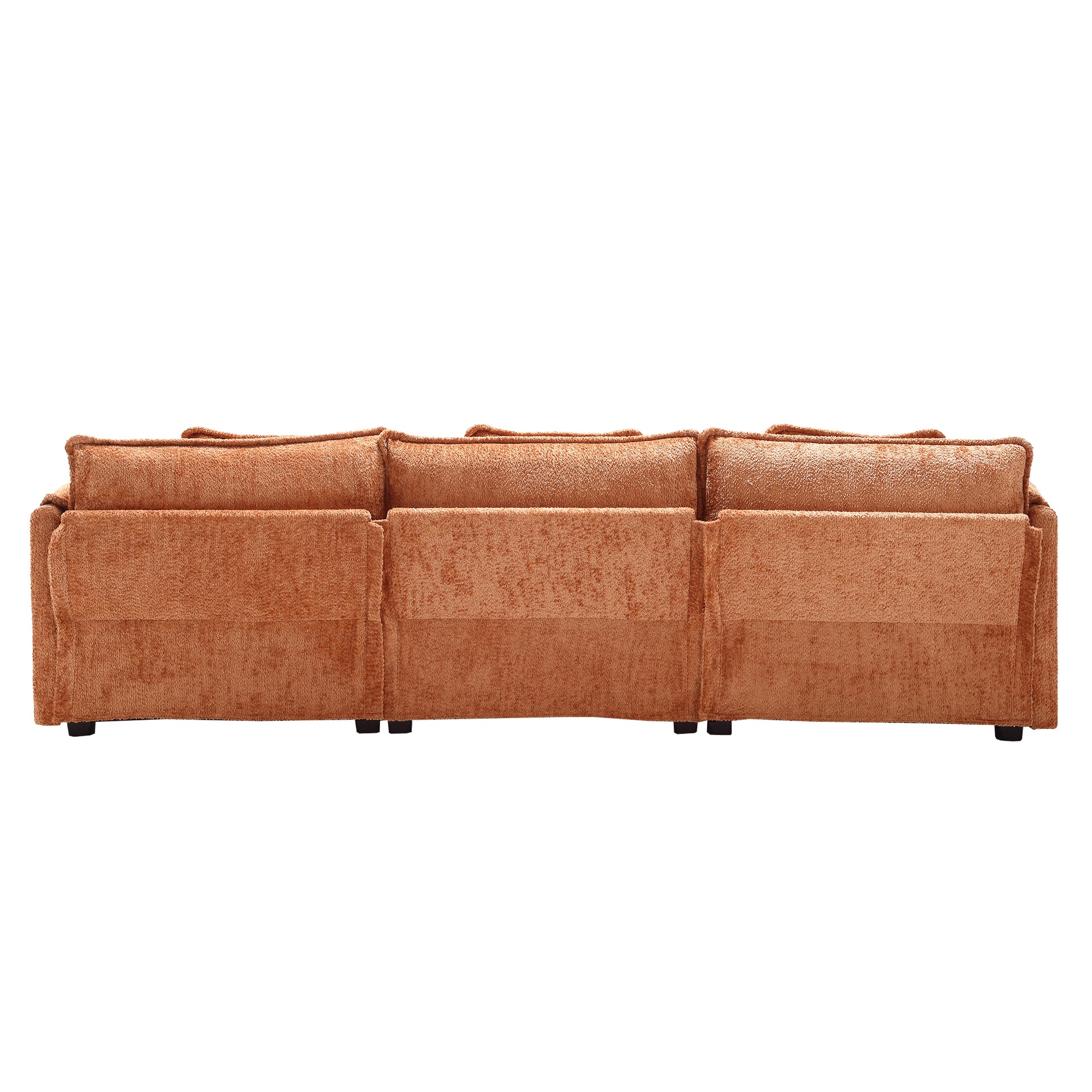 Modern Large Boucle Fabric L Shape Sectional Sofa Orange Boucle 3 Seat