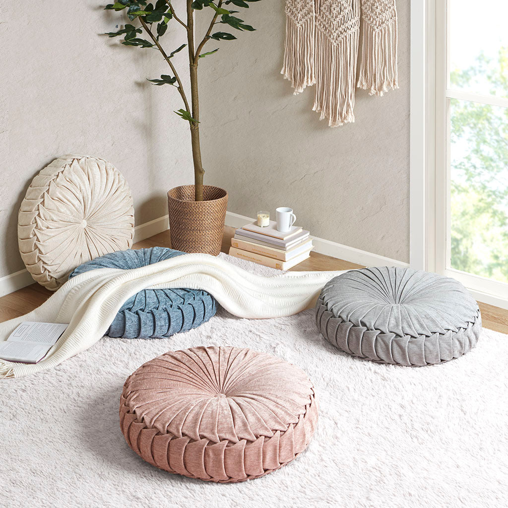 Poly Chenille Round Floor Pillow Cushion aqua-polyester