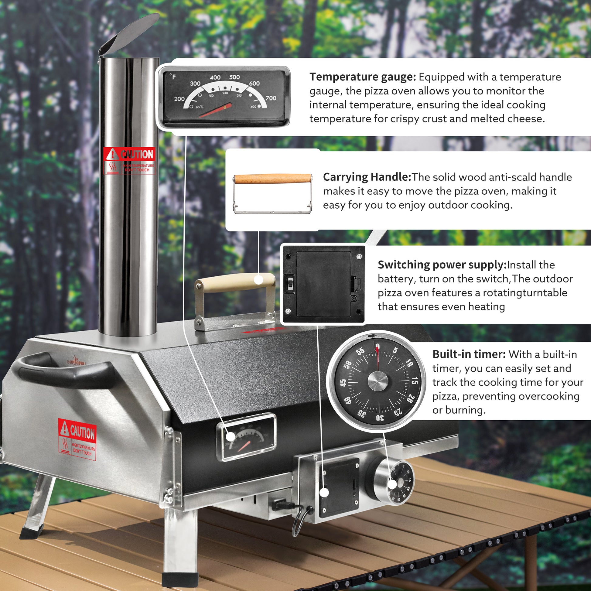 Black 12 Wood Fired Outdoor Pizza Oven Portable Hard Wood Pellet Pizza Oven Ideal For Any Outdoor Kitchen Outdoor Cooking Pizza Maker Backyard Pizza Ovens Countertop Pizza Oven Black Garden & Outdoor American Design Stainless Steel Stainless Steel