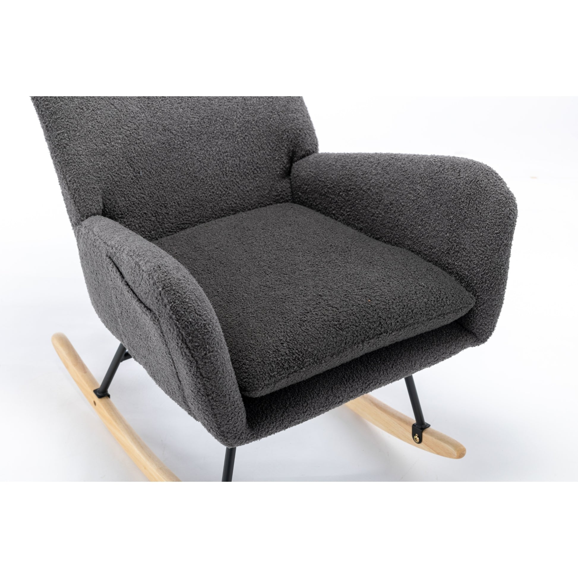 Same As W1372105256 35.5 Inch Rocking Chair With Pocket, Soft Teddy Fabric Rocking Chair For Nursery, Comfy Wingback Glider Rocker With Safe Solid Wood Base For Living Room Bedroom Balcony Greg Grey Casual Foam Teddy