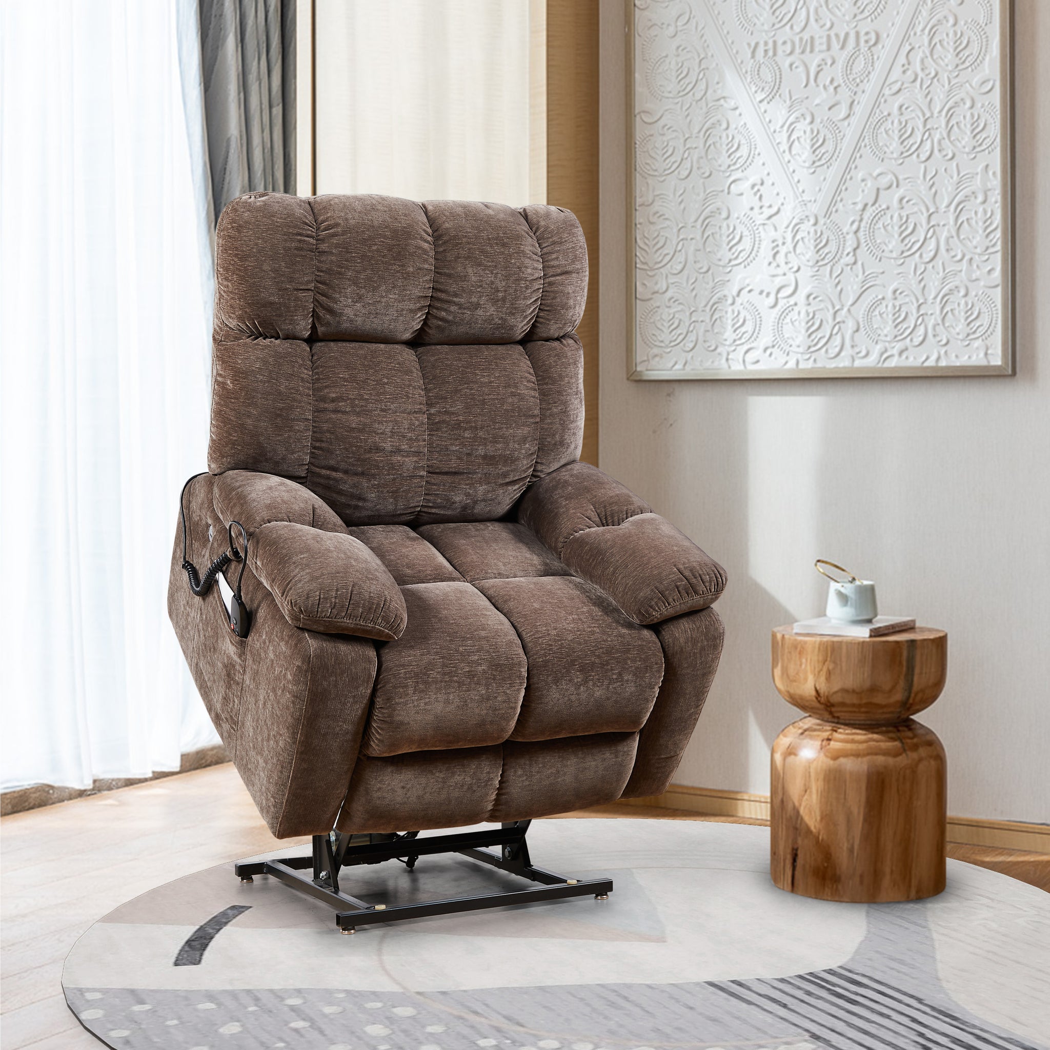 Liyasi Electric Power Lift Recliner Chair with 2 brown-foam-fabric