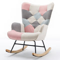 Modern Patchwork Accent Chair With Solid Wood Armrest And Feet, Mid Century Modern Accent Sofa, Fabric Sofa Chair For Living Room Bedroom Studio, Comfy Side Armchair For Bed Pink Pink Foam Cotton Linen