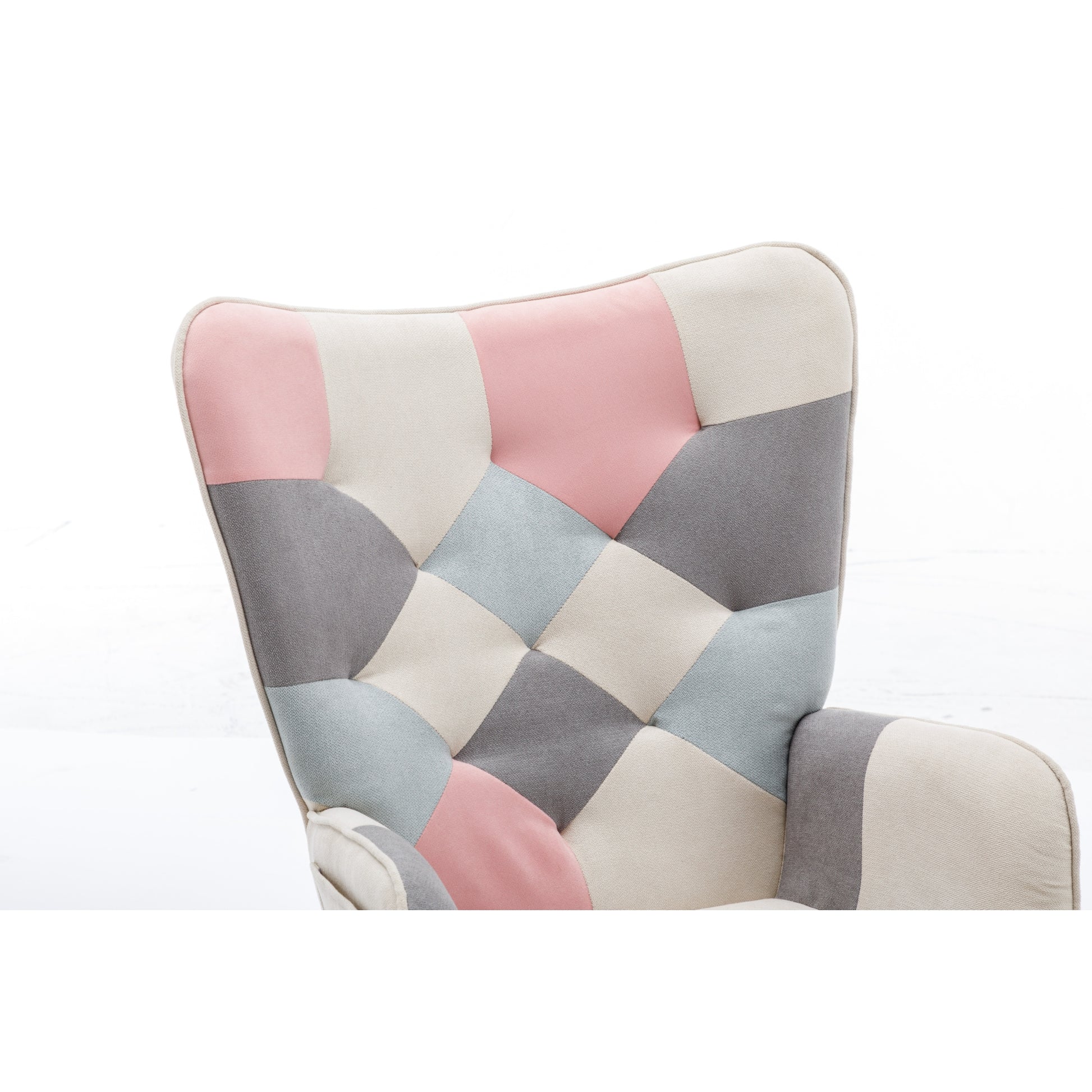 Modern Patchwork Accent Chair With Solid Wood Armrest And Feet, Mid Century Modern Accent Sofa, Fabric Sofa Chair For Living Room Bedroom Studio, Comfy Side Armchair For Bed Pink Pink Foam Cotton Linen