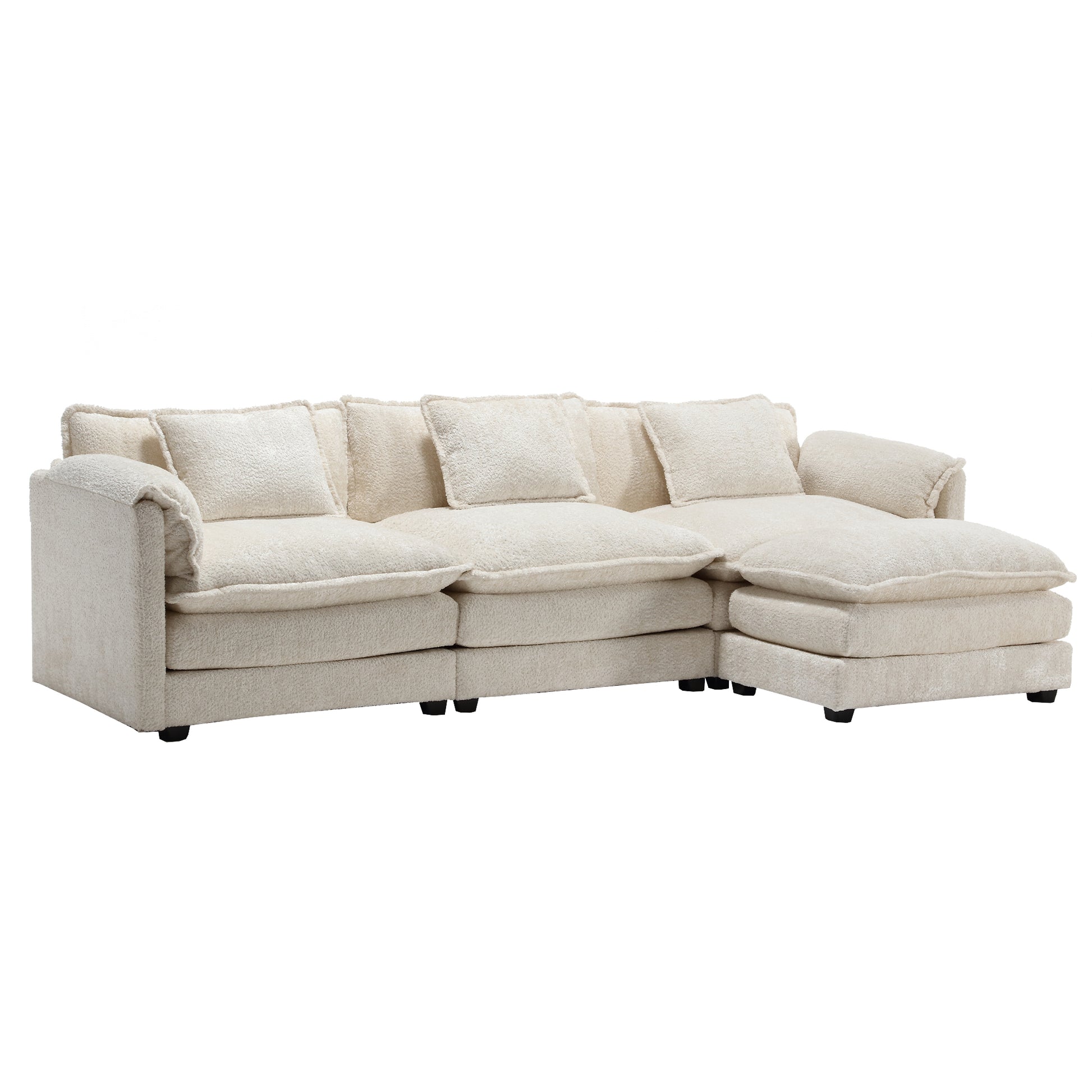 Modern Large Boucle Fabric L Shape Sectional Sofa Beige Boucle