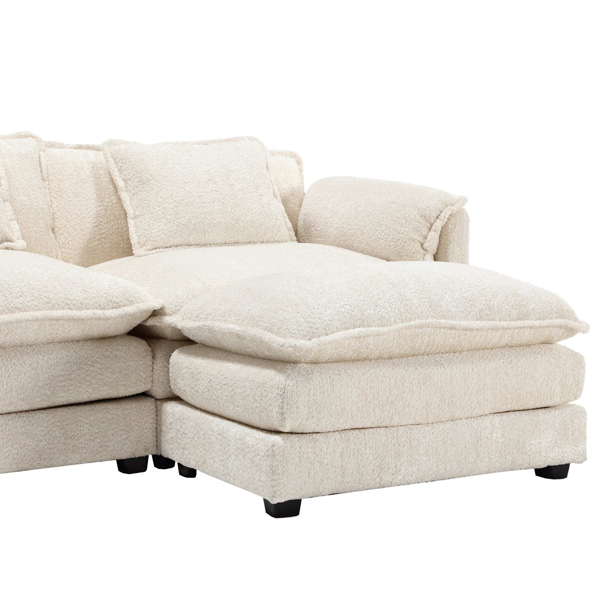 Modern Large Boucle Fabric L Shape Sectional Sofa Beige Boucle 3 Seat