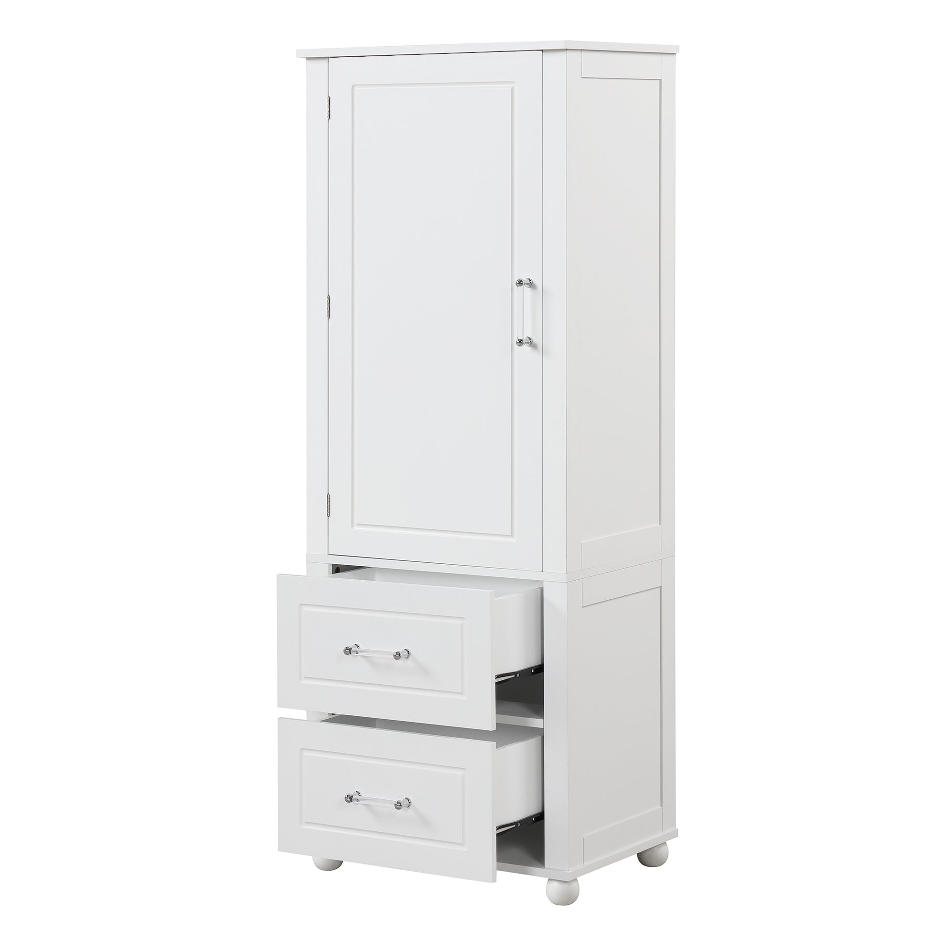 Tall Bathroom Storage Cabinet, Freestanding Storage Cabinet With Two Drawers And Adjustable Shelf, Mdf Board With Painted Finish, White White Mdf