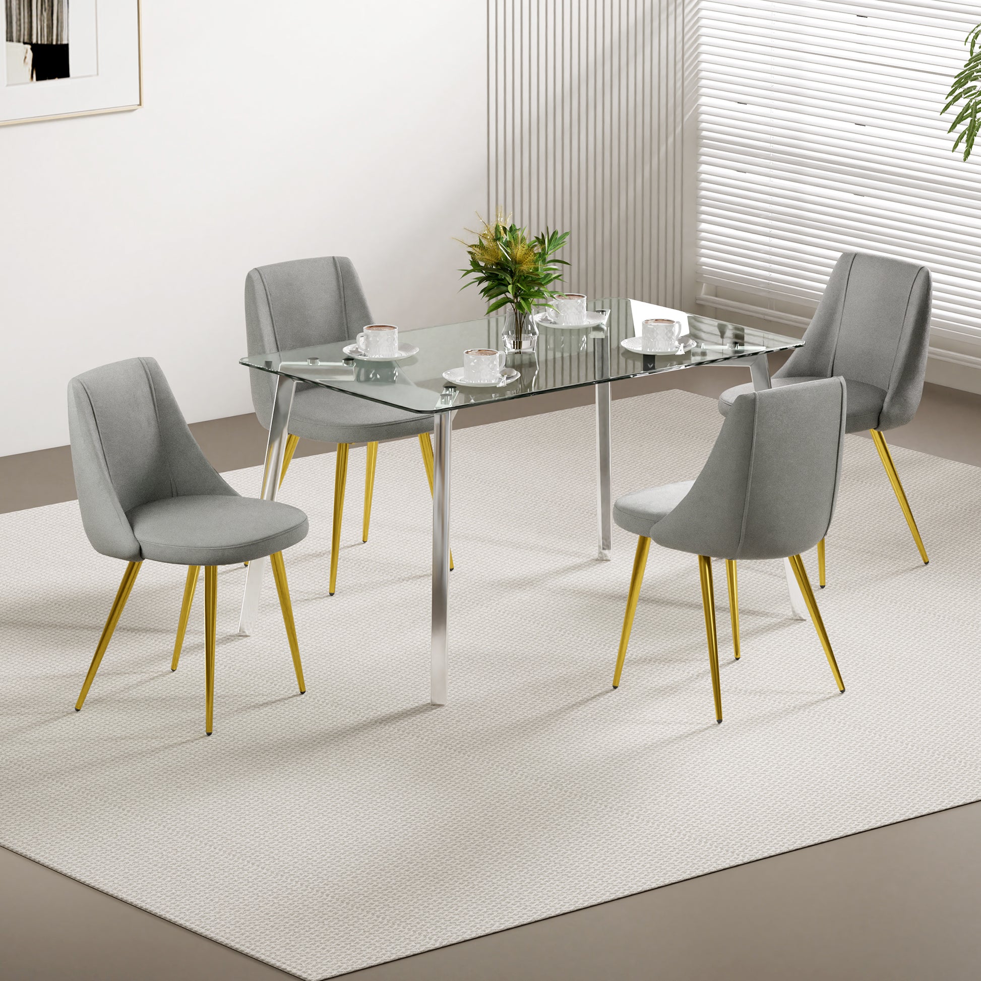 light grey dressing table chair Set of 2 Side Chair Vanity Chair Office Chair Light Gray Leather Upholstered Dining Chair with Iron Legs