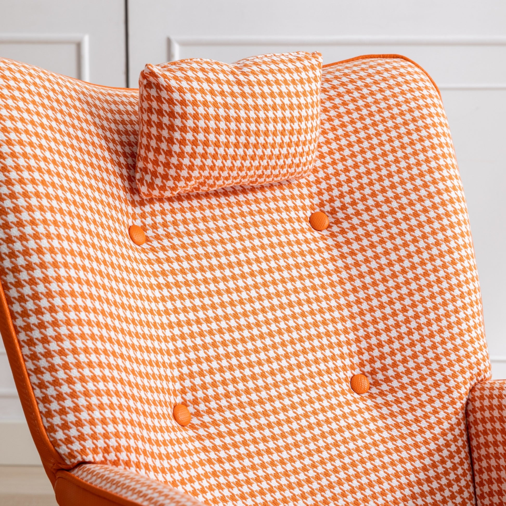 35.5 Inch Rocking Chair, Soft Houndstooth Fabric Leather Fabric Rocking Chair For Nursery, Comfy Wingback Glider Rocker With Safe Solid Wood Base For Living Room Bedroom Balcony Orange Orange Casual Foam Cotton Linen