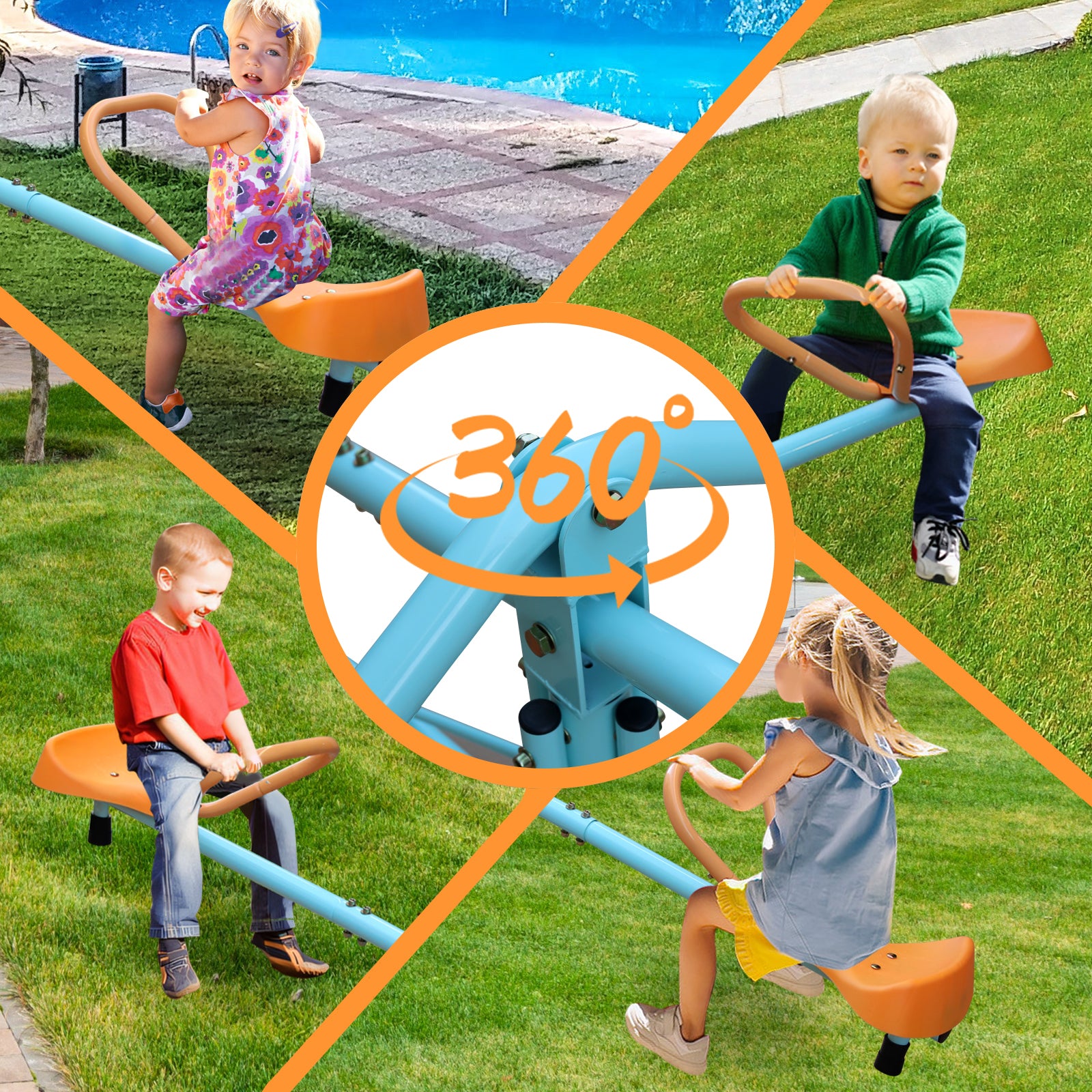 Outdoor Kids Spinning Seesaw Sit And Spin Teeter Totter Outdoor Playground Equipment Swivel Teeter Totter For Backyard Multicolor Stainless Steel