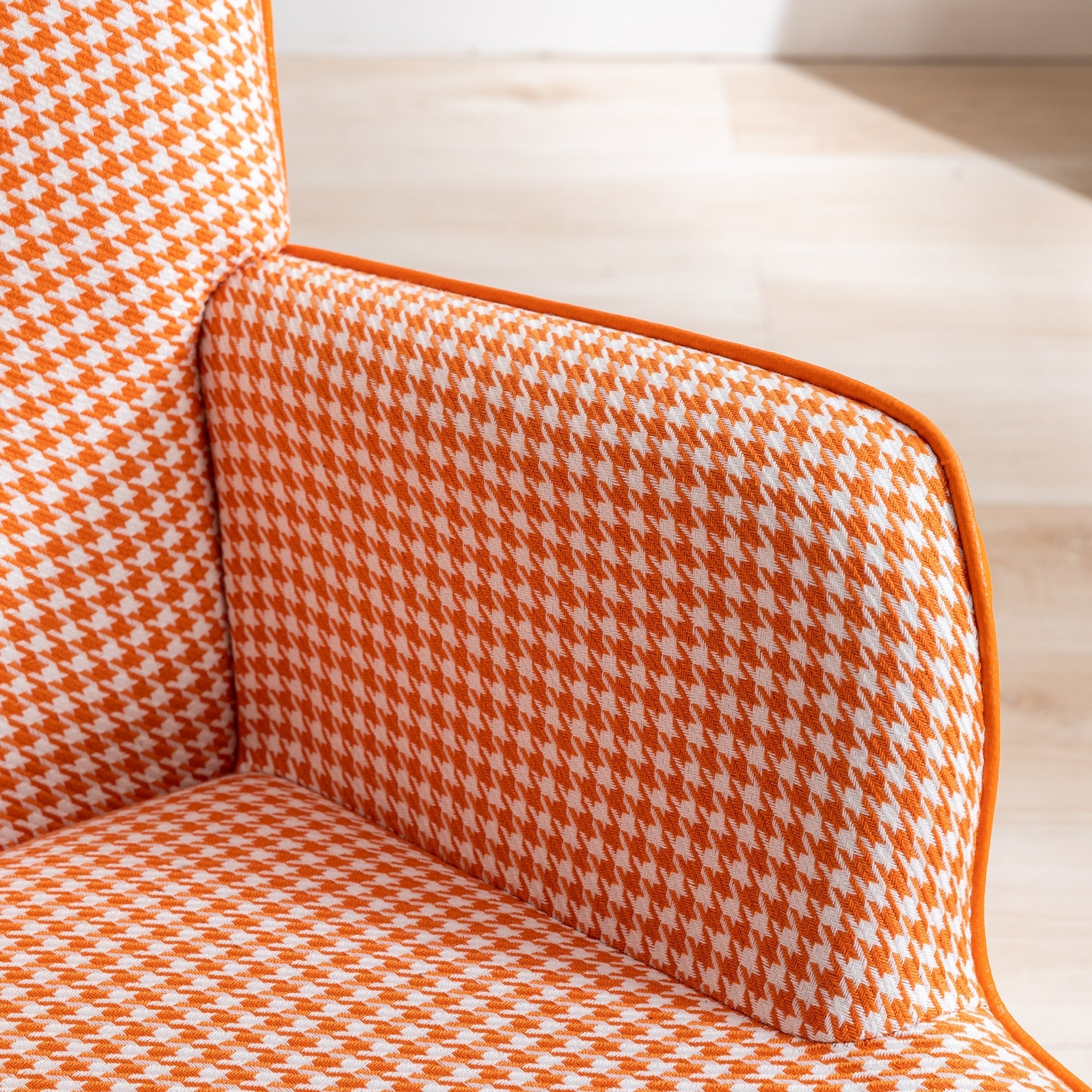 35.5 Inch Rocking Chair, Soft Houndstooth Fabric Leather Fabric Rocking Chair For Nursery, Comfy Wingback Glider Rocker With Safe Solid Wood Base For Living Room Bedroom Balcony Orange Orange Casual Foam Cotton Linen