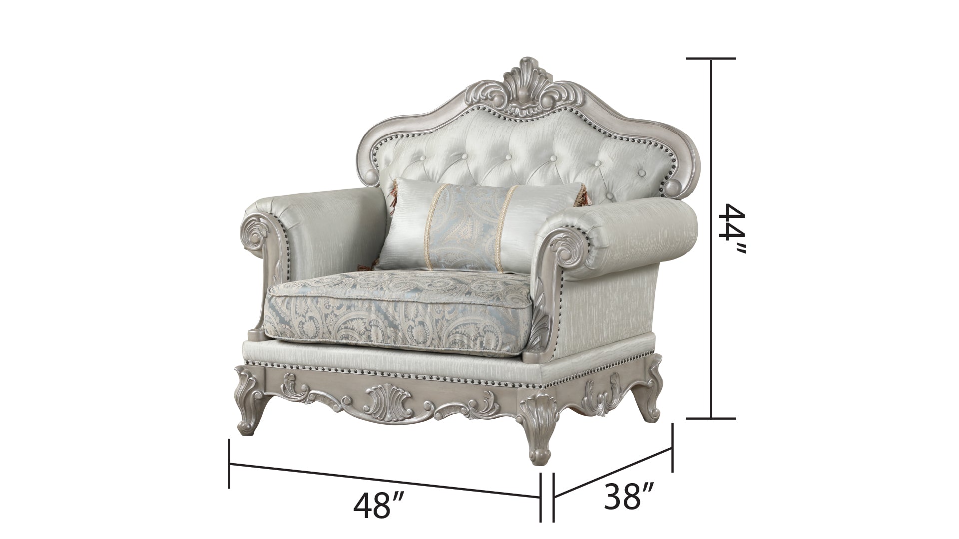 Tuscan Thick Velvet Fabric Chair Traditional Made With Wood In Silver Silver Grey Primary Living Space Traditional Wood