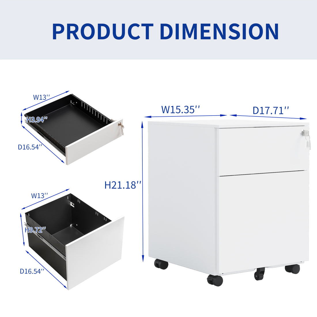 2 Drawer Mobile File Cabinet With Lock Steel File Cabinet For Legal Letter A4 F4 Size, Fully Assembled Except For Wheels, Home Office Design, White Mobile File Cabinets 1 2 Drawers Powder Coated White Office Mobile Steel