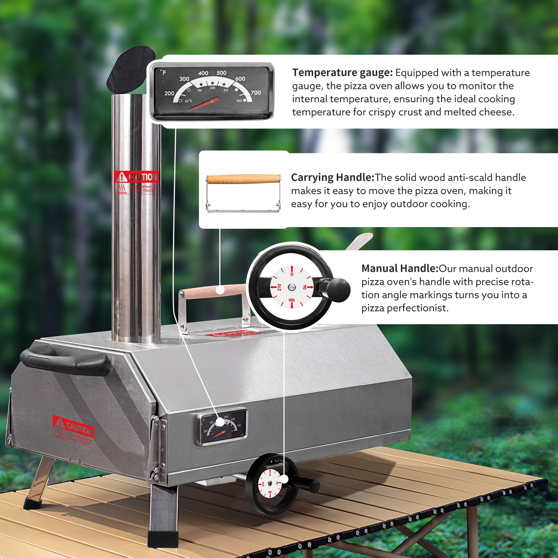 Semi Automatic Silver 12 Outdoor Pizza Oven Portable Wood Fired Pizza Oven Outdoor Cooking Pizza Maker Portable Pizza Oven For Authentic Stone Baked Pizzas Silver Garden & Outdoor American Design Stainless Steel Stainless Steel