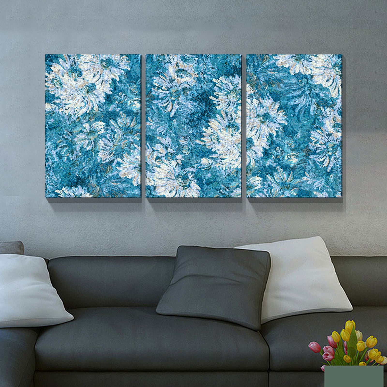 Framed Canvas Wall Art Decor Abstract Painting, Cyan rectangle-framed-multicolor-oversized