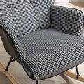 35.5 Inch Rocking Chair, Soft Houndstooth Fabric Leather Fabric Rocking Chair For Nursery, Comfy Wingback Glider Rocker With Safe Solid Wood Base For Living Room Bedroom Balcony Black Black White Casual Foam Cotton Linen