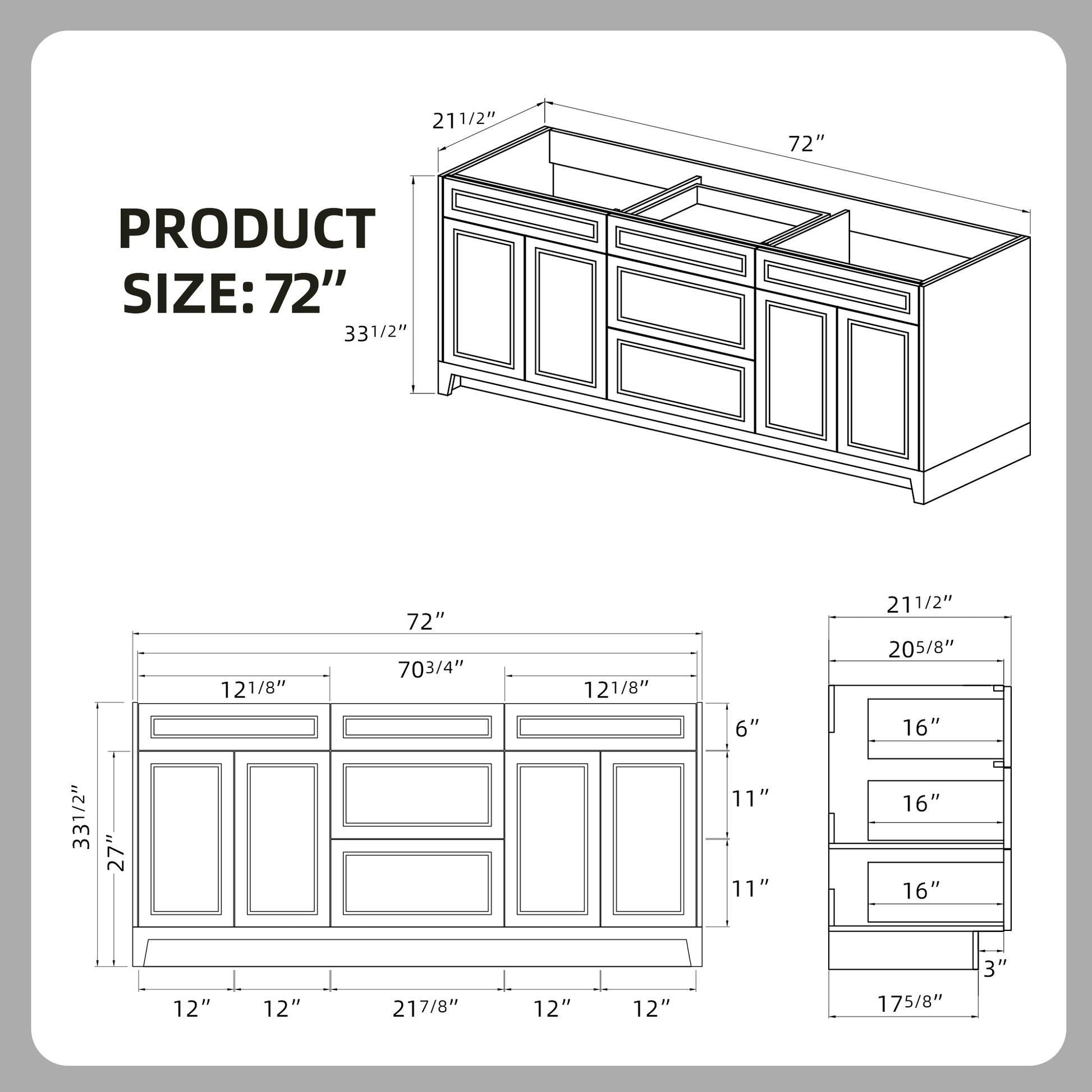 Solid Wood 72 Inch Bathroom Vanity Without Top