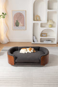 Scandinavian Style Elevated Dog Bed Pet Sofa With Solid Wood Legs And Walnut Bent Wood Back, Cashmere Cushion,Large Size Dark Gray Foam Solid Wood