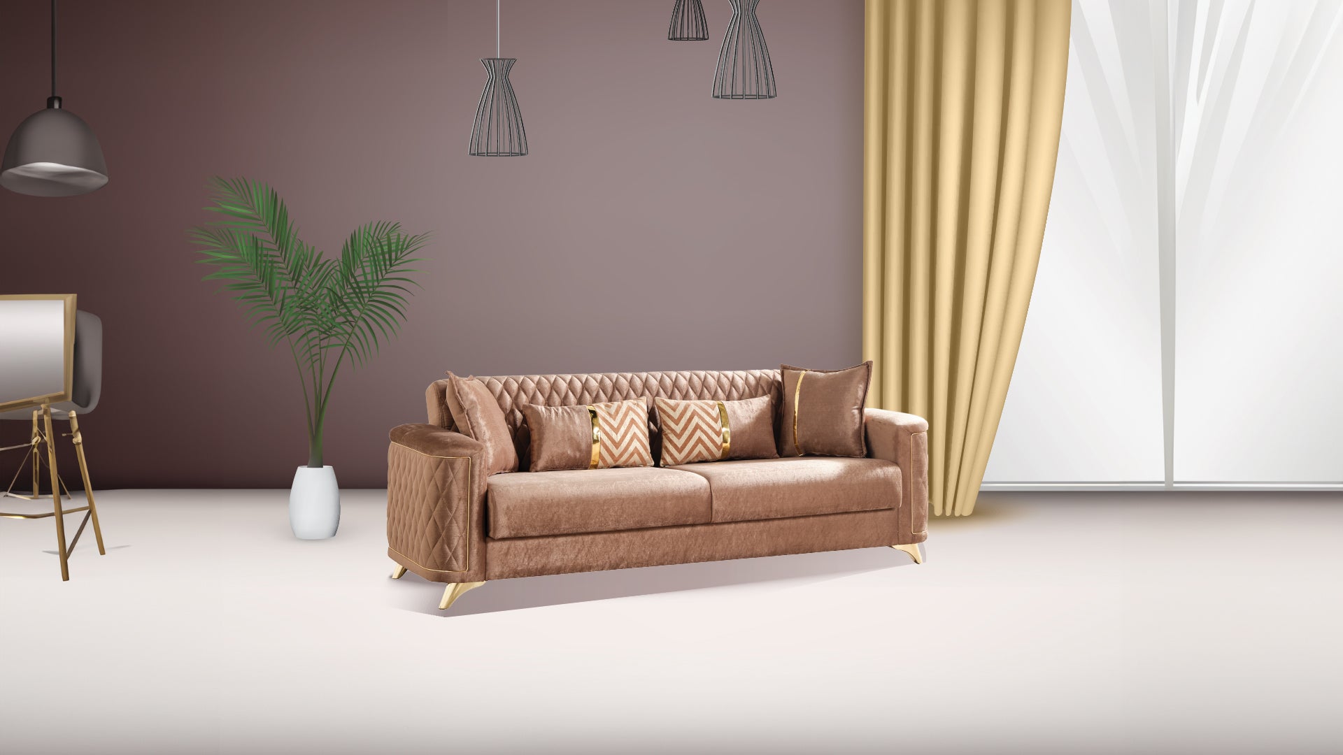 Luna 3Pc Modern Living Room Set In Copper Copper Wood Primary Living Space Contemporary,Modern Wood 6 Seat