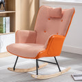 35.5 Inch Rocking Chair, Soft Houndstooth Fabric Leather Fabric Rocking Chair For Nursery, Comfy Wingback Glider Rocker With Safe Solid Wood Base For Living Room Bedroom Balcony Orange Orange Casual Foam Cotton Linen